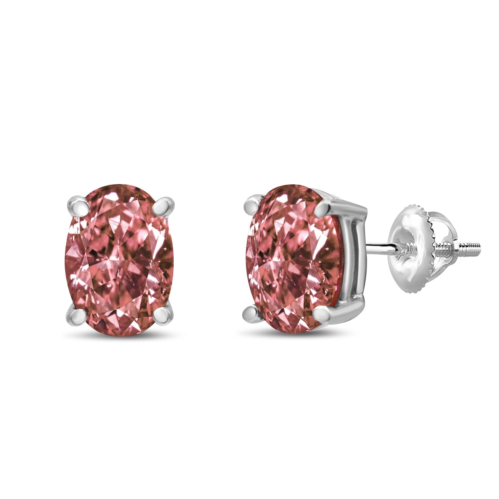 14K White Gold Lab-Grown Pink Oval Diamond Stud Earrings (VS2-SI1)