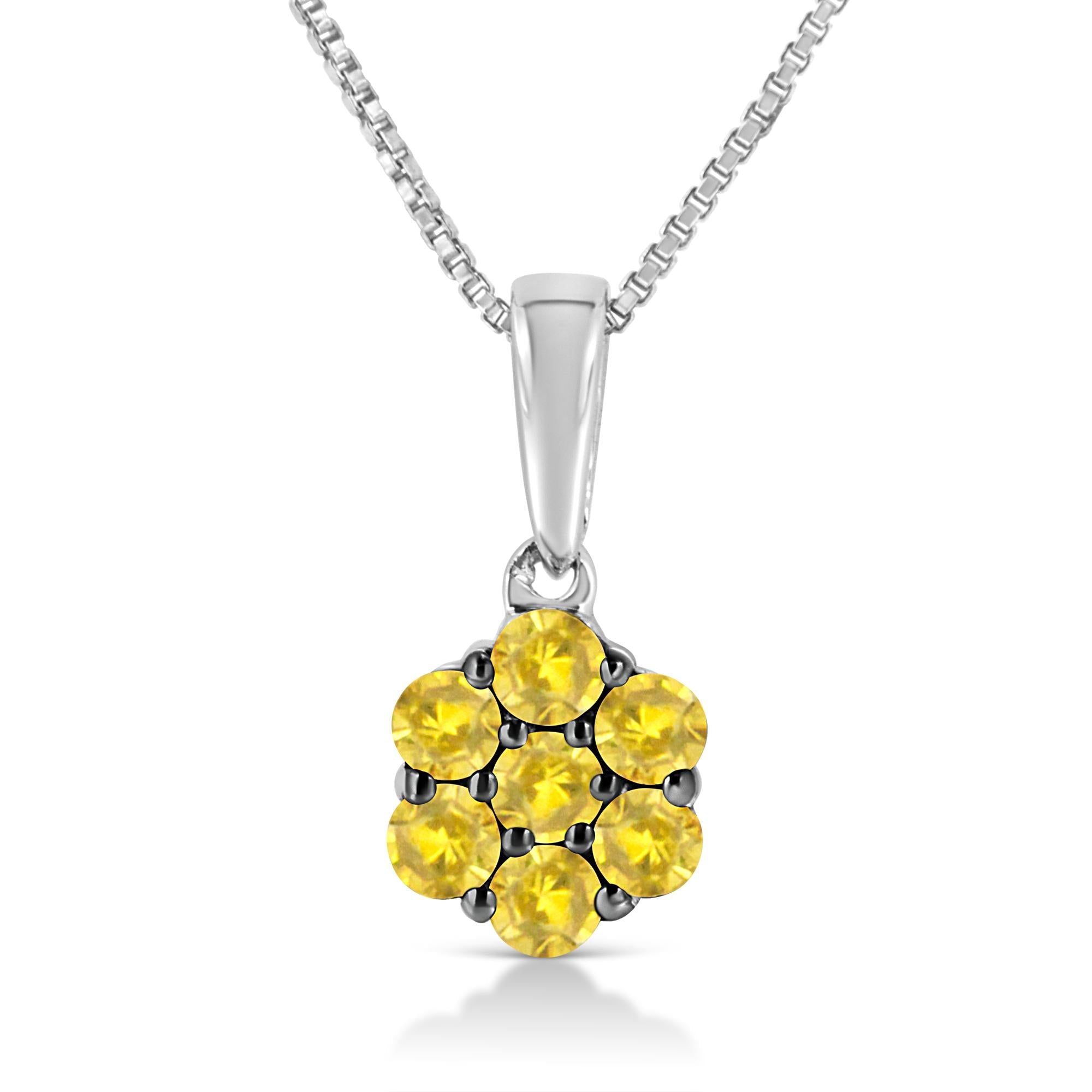 Diamond Floral Cluster Necklace in Sterling Silver (1/2 Cttw, 18”)