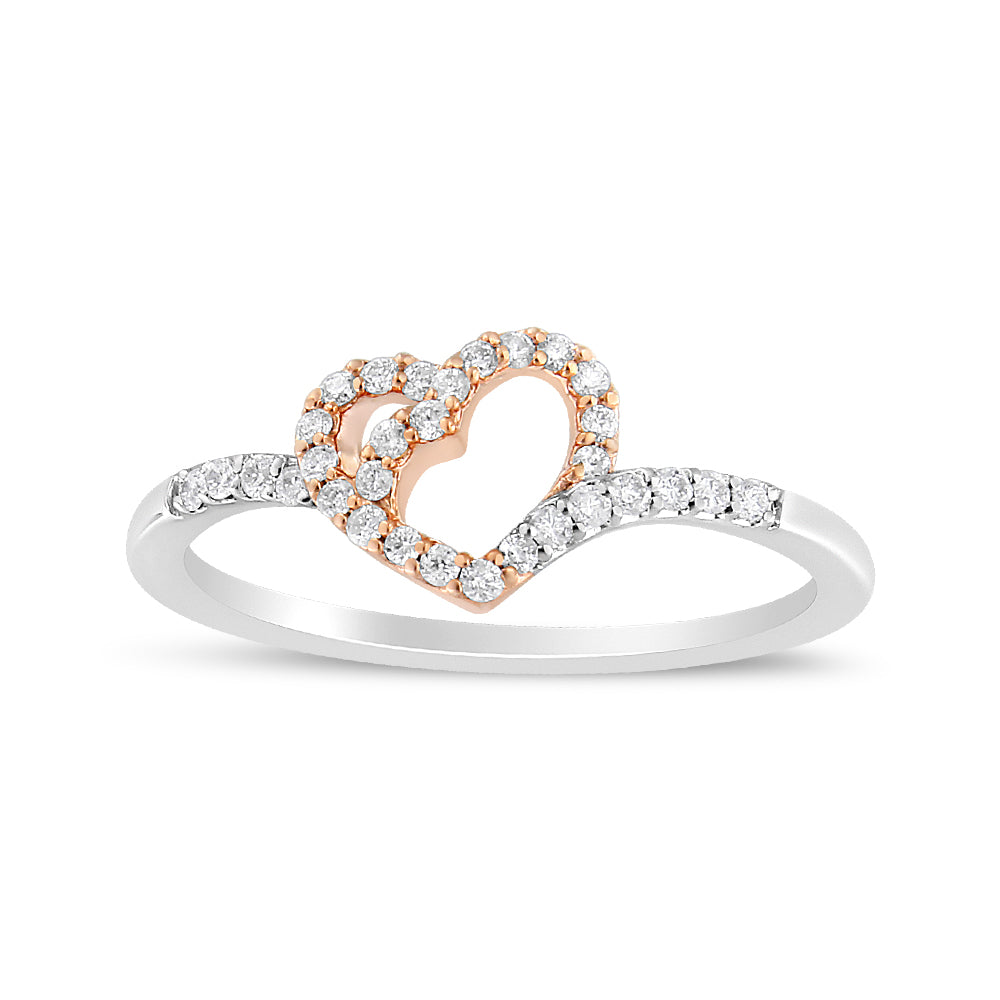 14K Rose Gold Plated and White .925 Sterling Silver 1/5 Cttw Round-Cut Diamond Open Heart Promise Ring (I-J Color, I2-I3