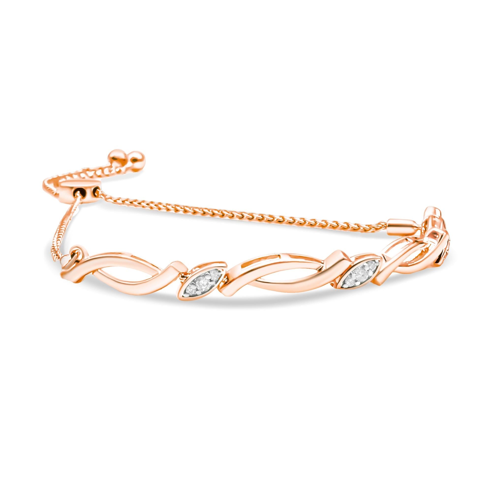 .925 Sterling Silver Diamond Accent Alternating Swirl Link Bolo Bracelet (I-J Color, I2-I3 Clarity) - 6" to 9" Adjustabl