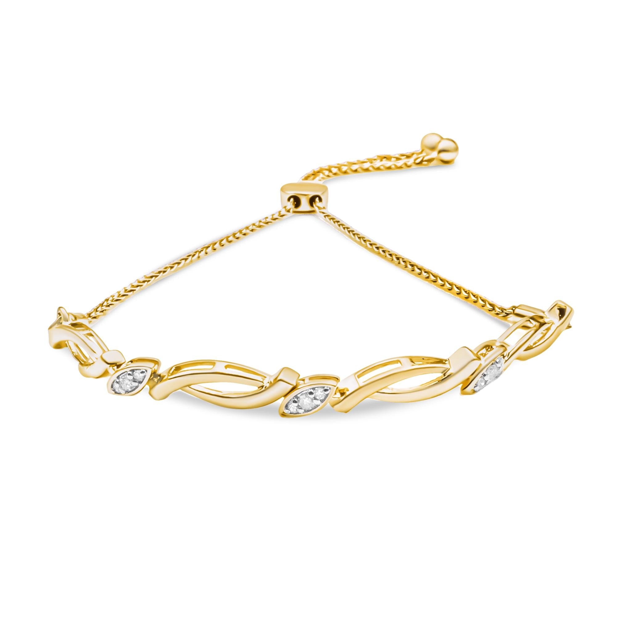 .925 Sterling Silver Diamond Accent Alternating Swirl Link Bolo Bracelet (I-J Color, I2-I3 Clarity) - 6" to 9" Adjustabl