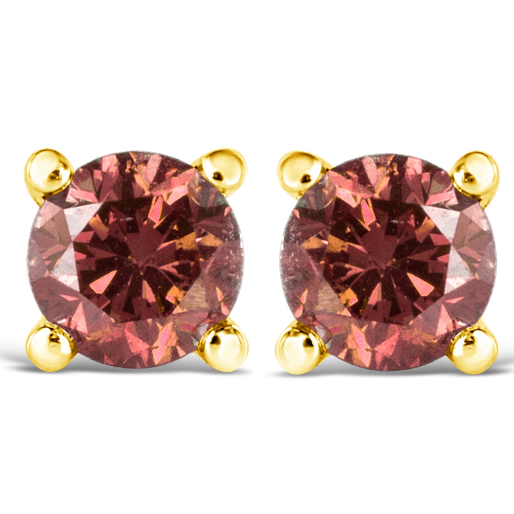 14K Yellow Gold Lab-Grown Pink Diamond Solitaire Earrings 1/2 Cttw (VVS2)