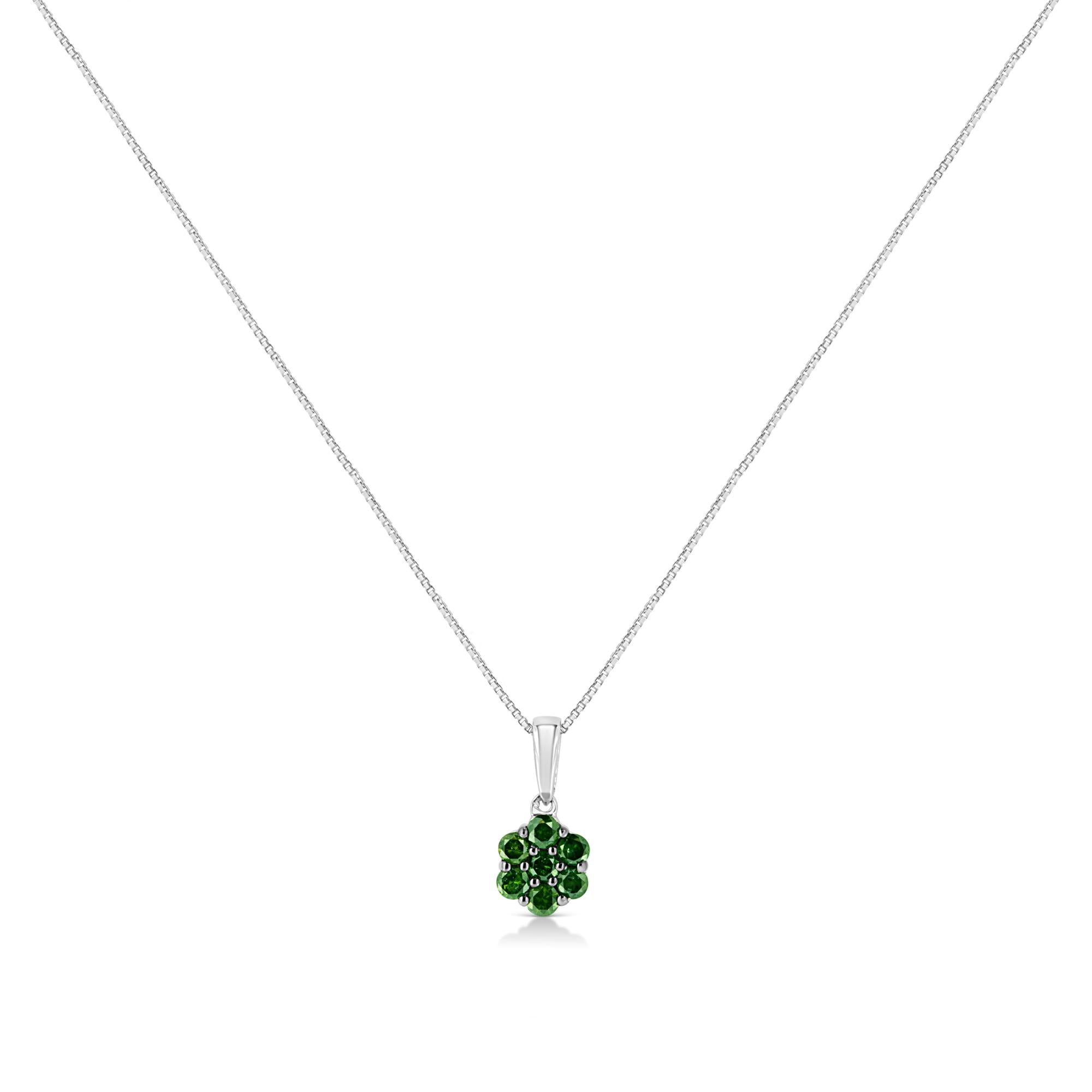 Diamond Floral Cluster Necklace in Sterling Silver (1/2 Cttw, 18”)