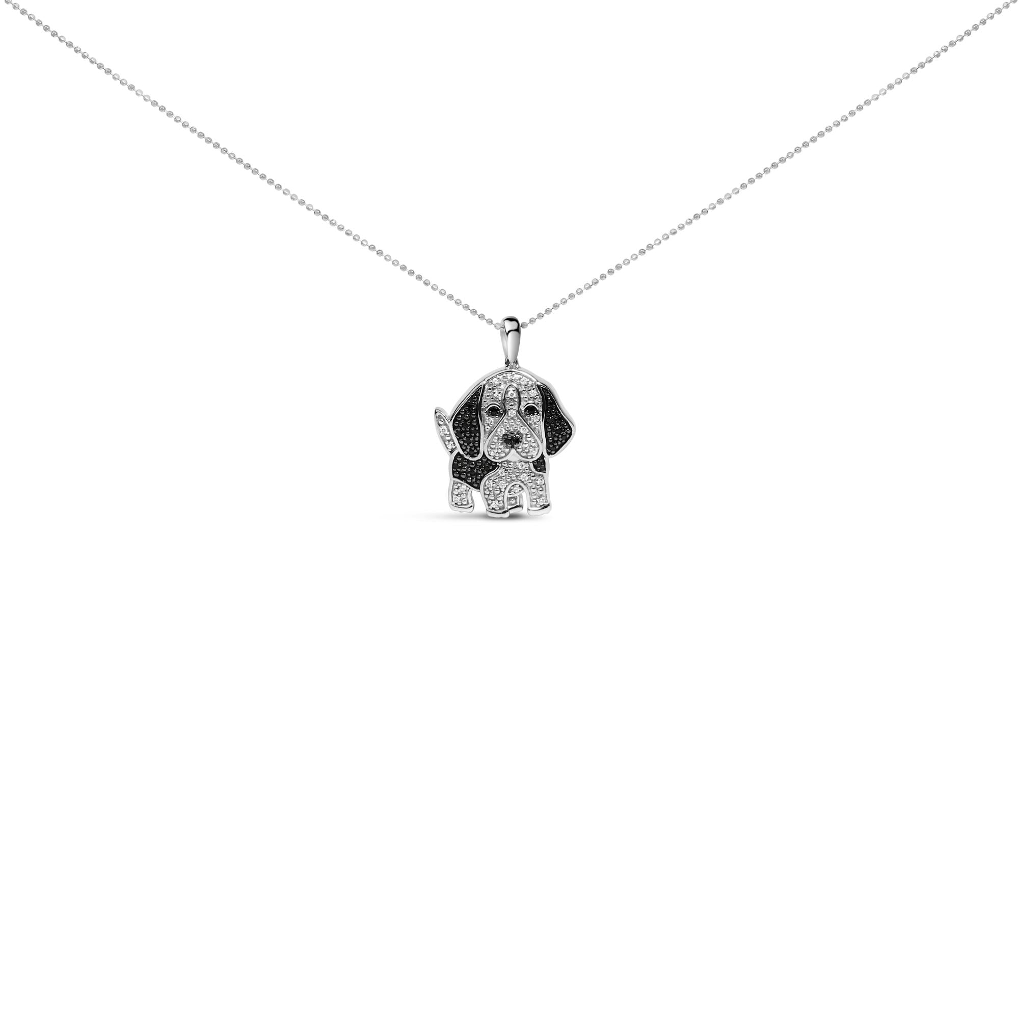 White & Black Diamond Dog Pendant Necklace 1/4 Cttw in .925 Sterling Silver