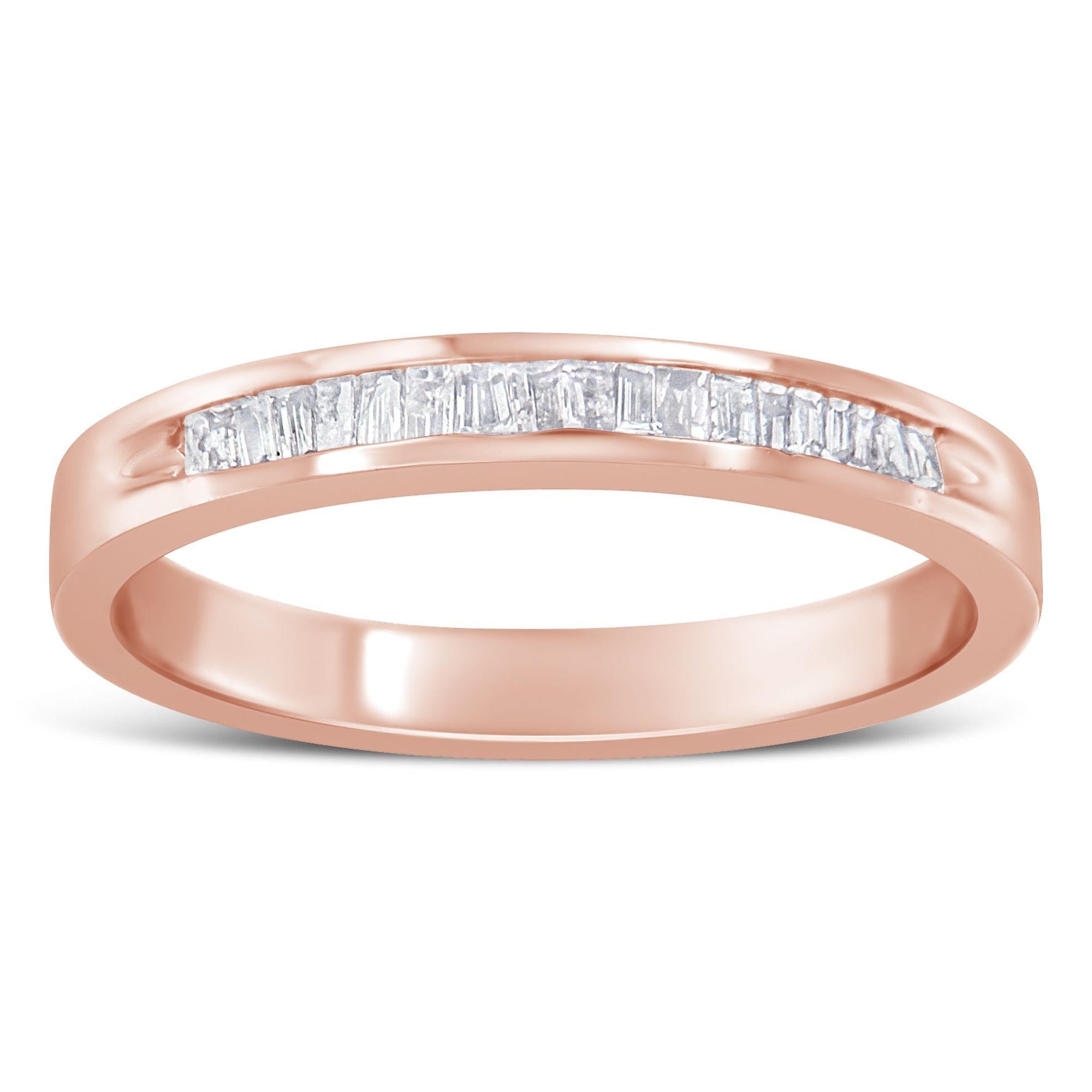 10K Rose Gold Over .925 Sterling Silver 1/5 Cttw Diamond Channel-Set Stackable Band Ring (H-I Color, I1-I2 Clarity)