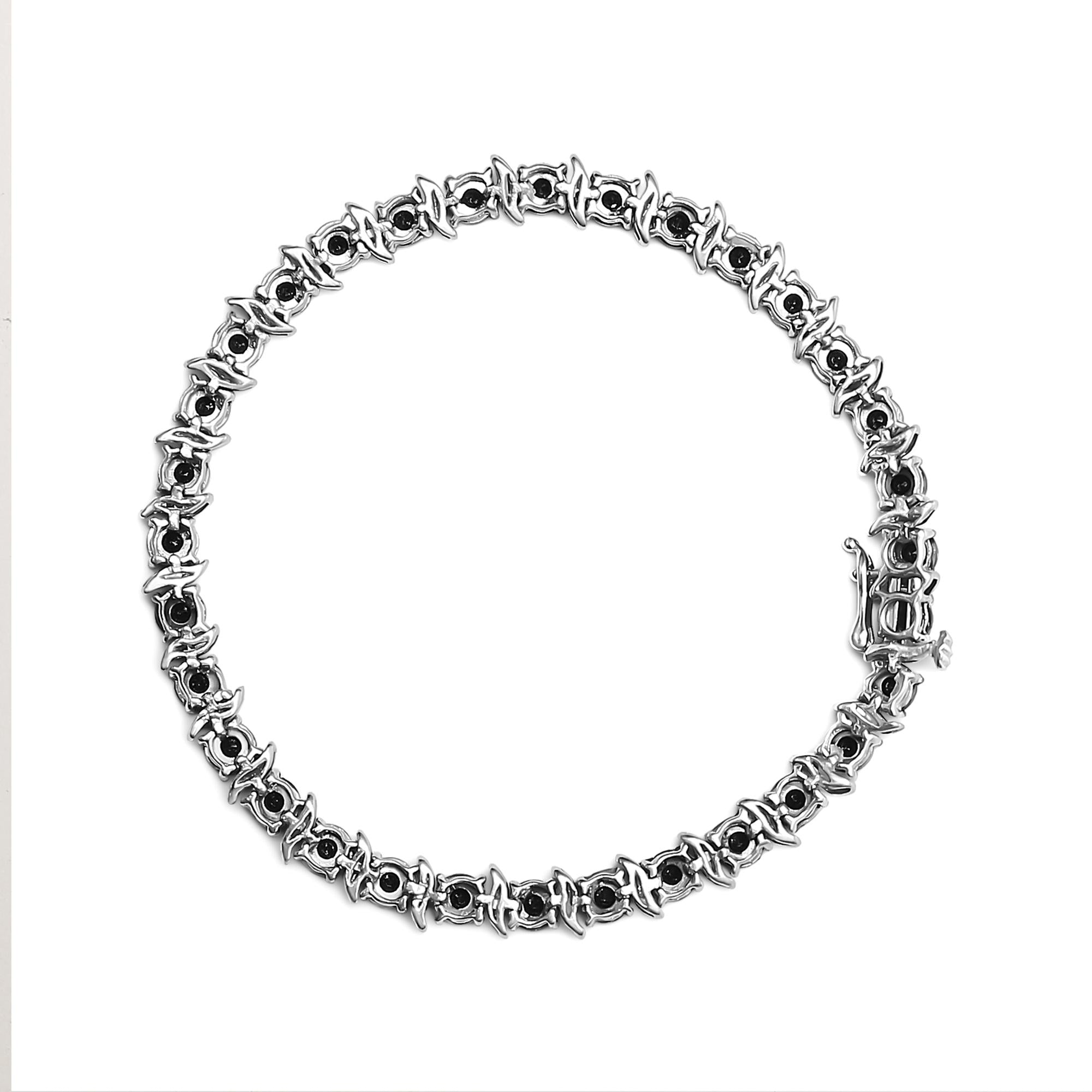 .925 Sterling Silver 1.0 Cttw Black Treated Diamond S-Curve Link Miracle-Set 7" Tennis Bracelet (Black Color, I2-I3 Clar