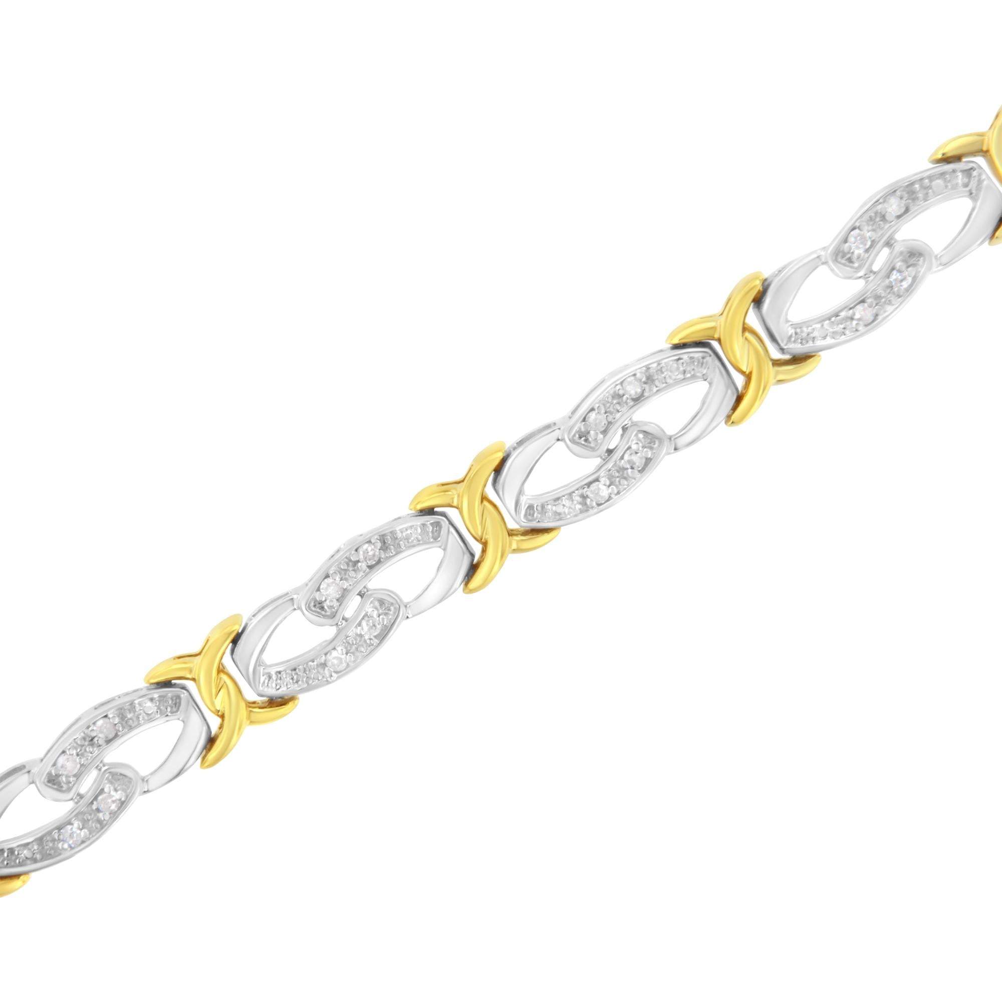 10k Yellow Gold Plated Sterling Silver 1/4 Cttw Diamond Infinity and X Link Bracelet (I-J Clarity, I2-I3 Color) - Size 7