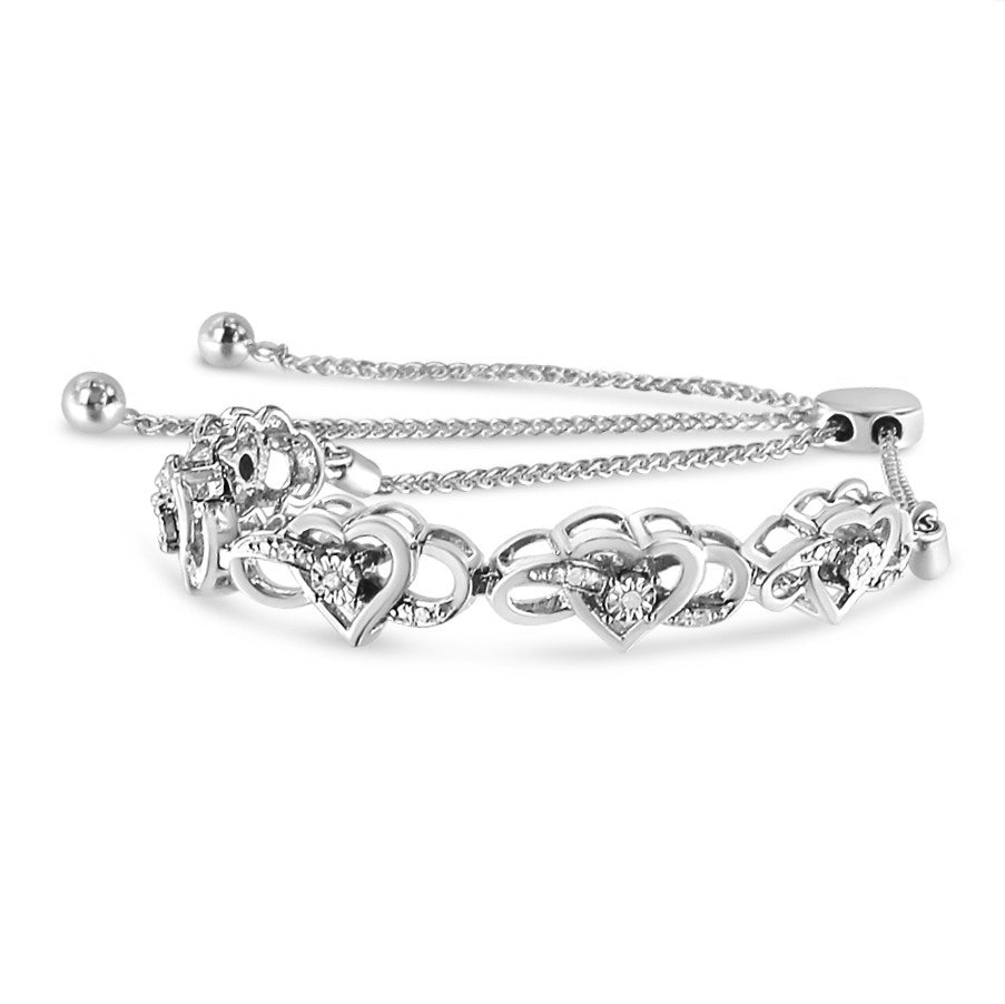 .925 Sterling Silver Diamond Accent Interlocking Infinity and Heart 4”-10” Adjustable Bolo Tennis Bolo Bracelet (H-I Col