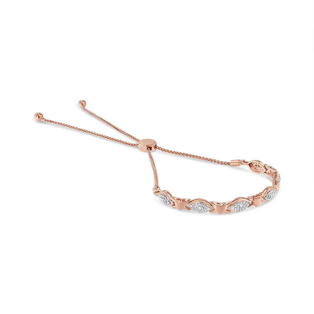 .925 Sterling Silver Diamond Accent Alternating Marquise Shape and Heart Links Bolo Bracelet (I-J Color, I3 Clarity) - A