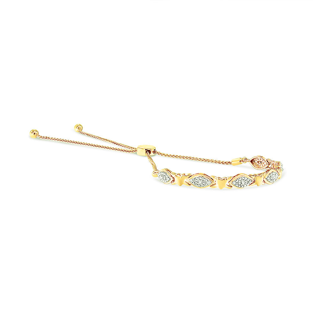 .925 Sterling Silver Diamond Accent Alternating Marquise Shape and Heart Links Bolo Bracelet (I-J Color, I3 Clarity) - A