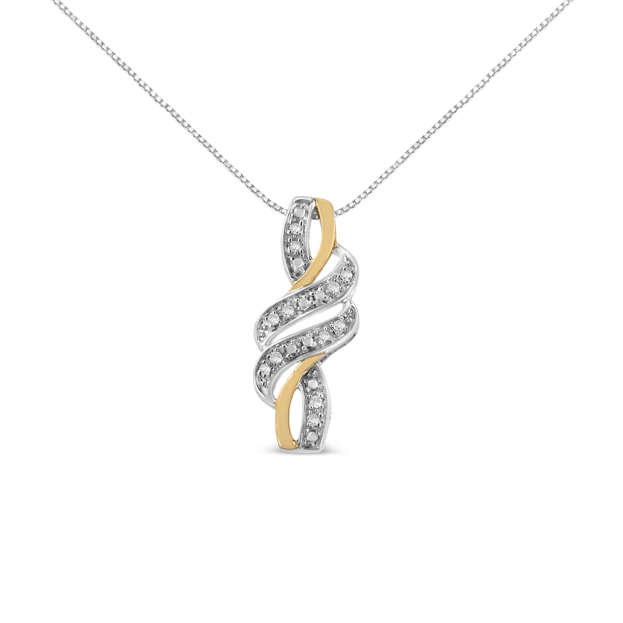 10K Yellow Gold Plated .925 Sterling Silver 1/20 Cttw Round Cut Diamond Swirl Pendant Necklace (H-I Color, I2-I3 Clarity