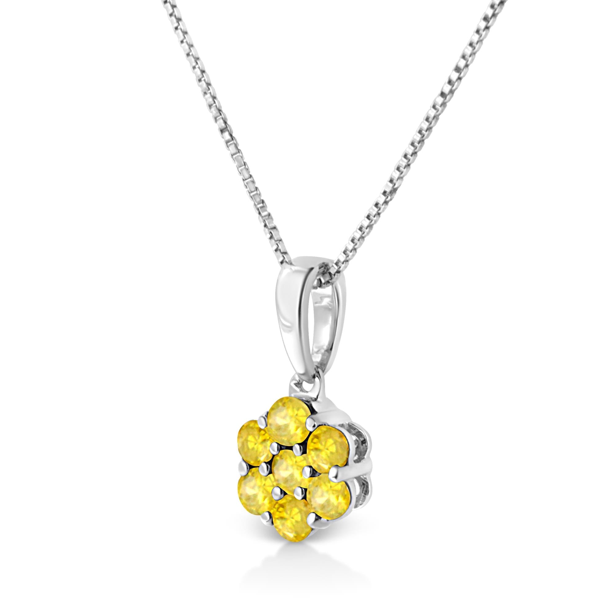 Diamond Floral Cluster Necklace in Sterling Silver (1/2 Cttw, 18”)