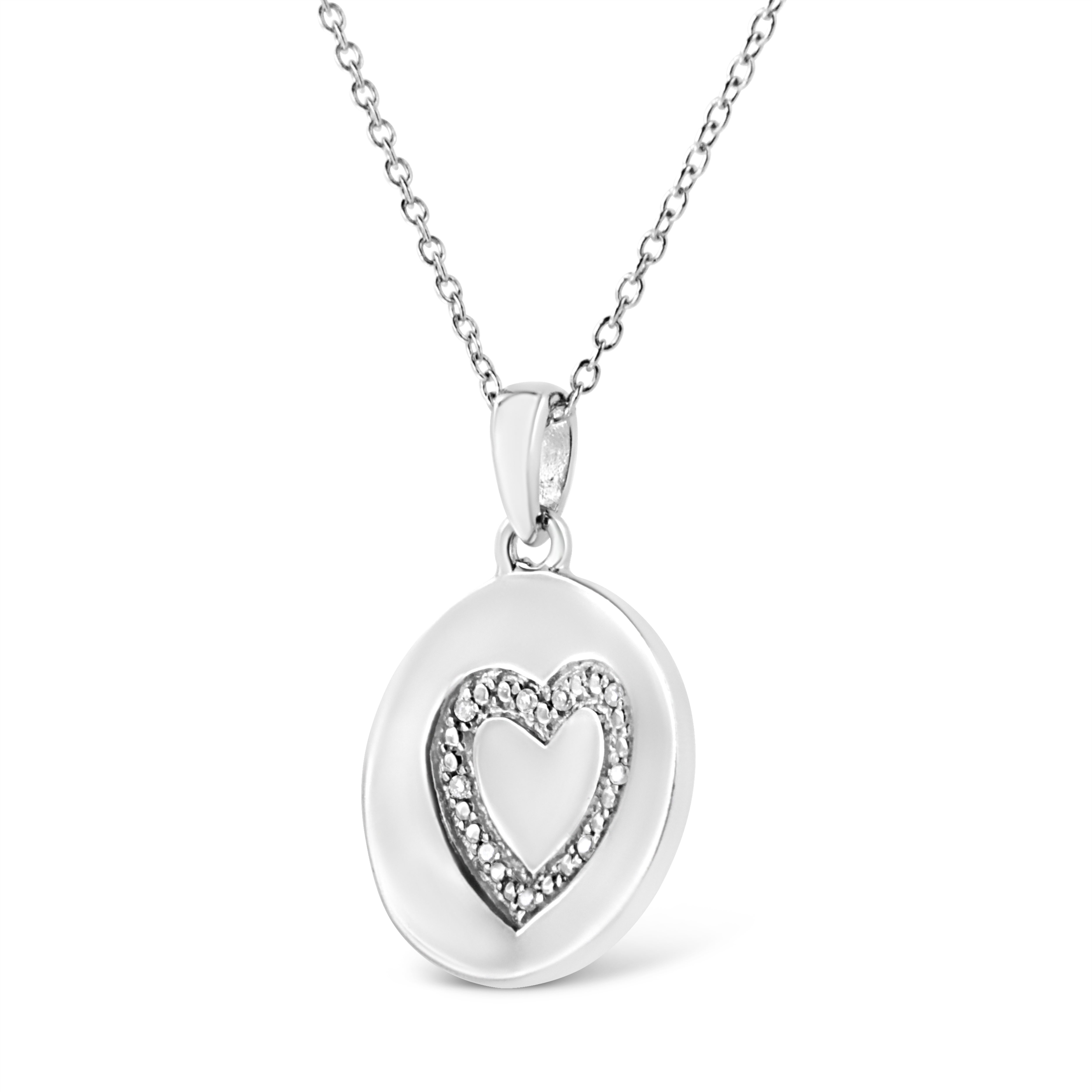 .925 Sterling Silver Prong-Set Diamond Accent Heart Emblemed 18" Pendant Necklace (I-J Color, I1-I2 Clarity)