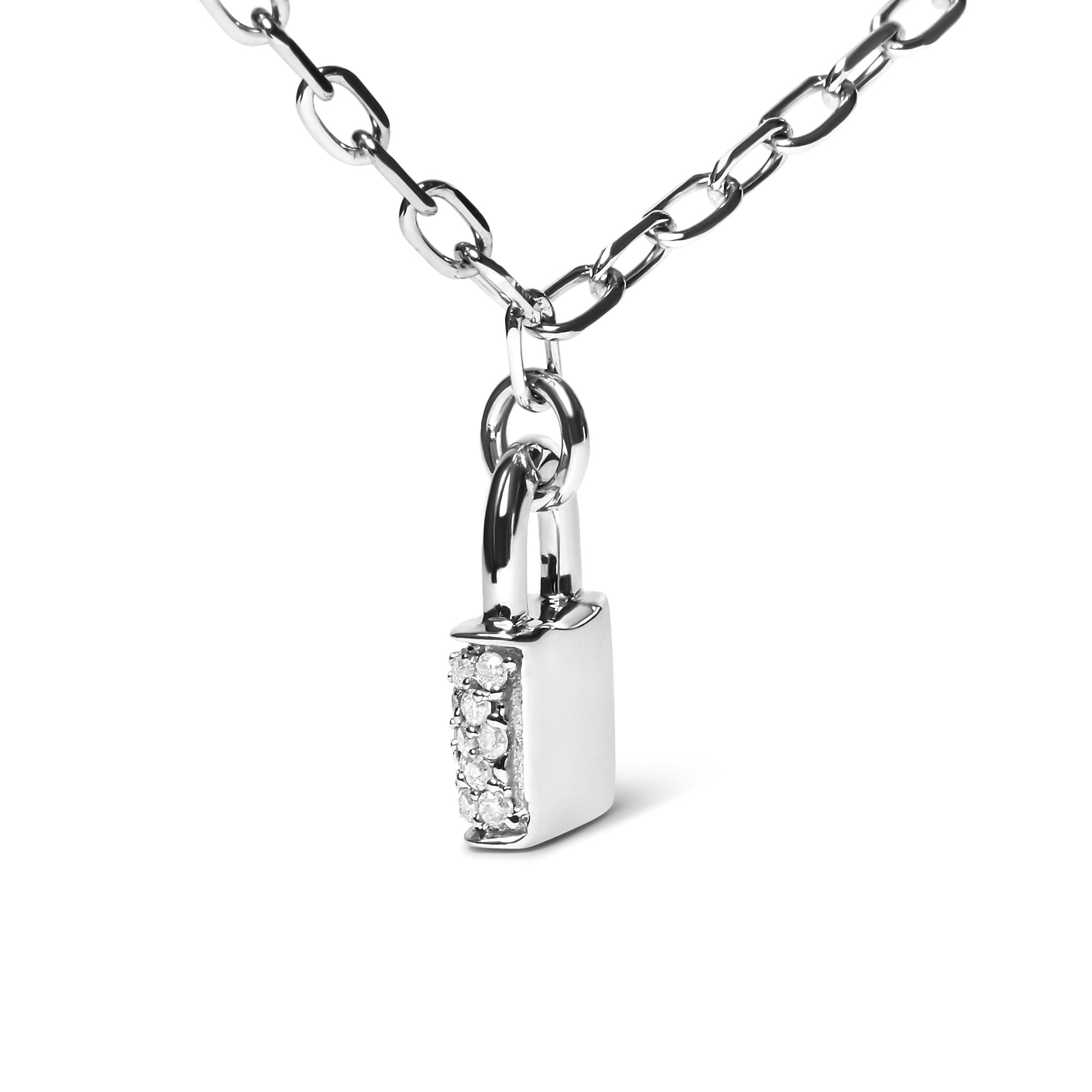 .925 Sterling Silver 1/4 Cttw Diamond Lock Pendant Necklace With Paperclip Chain (H-I Color, SI2-I1 Clarity)