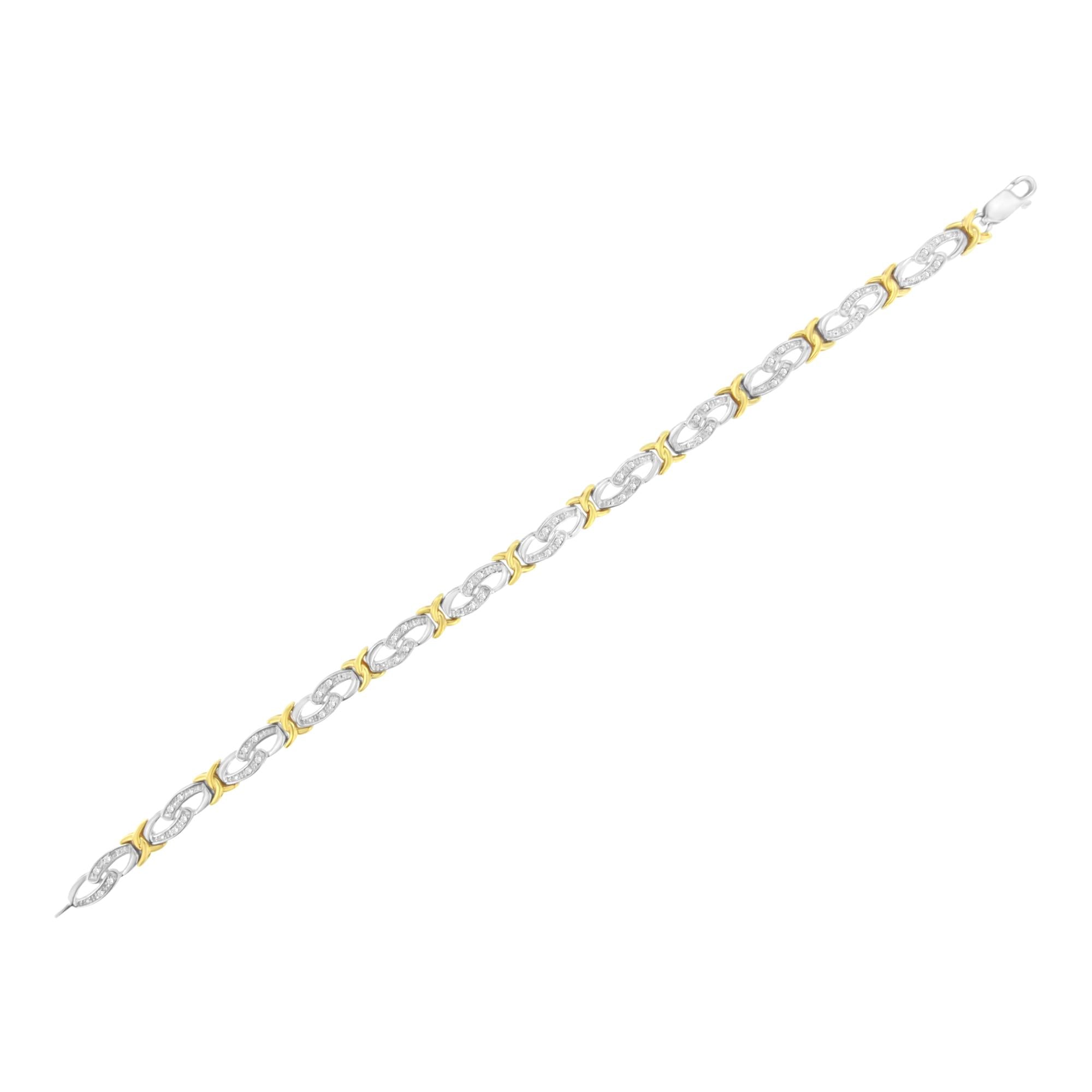 10k Yellow Gold Plated Sterling Silver 1/4 Cttw Diamond Infinity and X Link Bracelet (I-J Clarity, I2-I3 Color) - Size 7