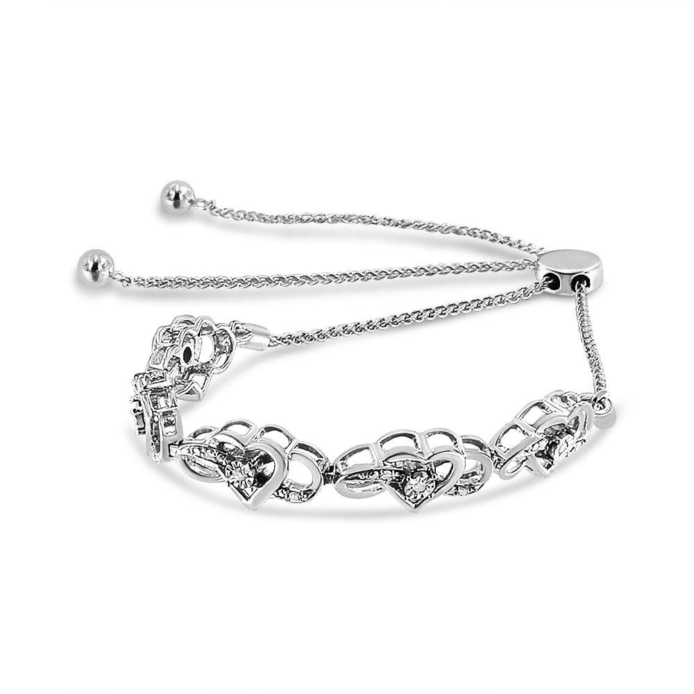 .925 Sterling Silver Diamond Accent Interlocking Infinity and Heart 4”-10” Adjustable Bolo Tennis Bolo Bracelet (H-I Col