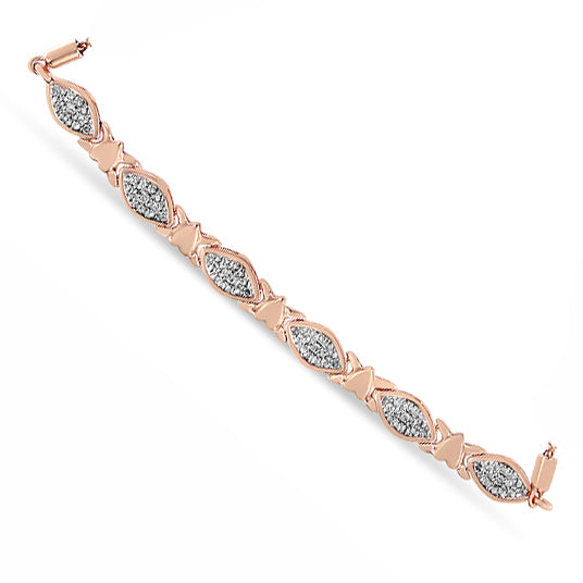 .925 Sterling Silver Diamond Accent Alternating Marquise Shape and Heart Links Bolo Bracelet (I-J Color, I3 Clarity) - A