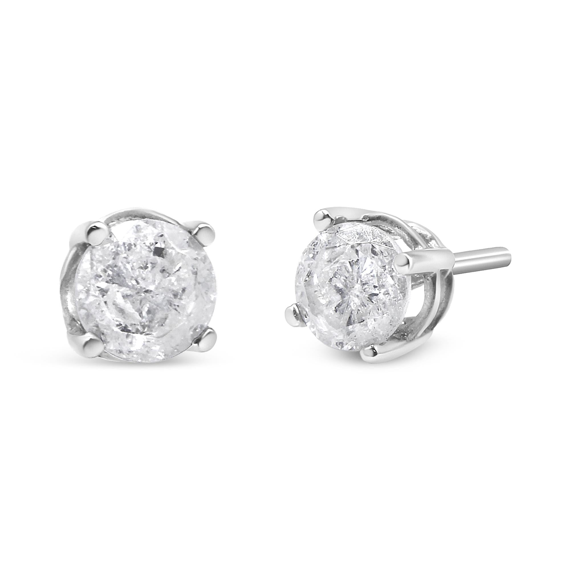 .925 Sterling Silver 4-Prong Round-Cut "Salt and Pepper" Diamond Classic Stud Earrings (I-J Color, I3 Clarity)