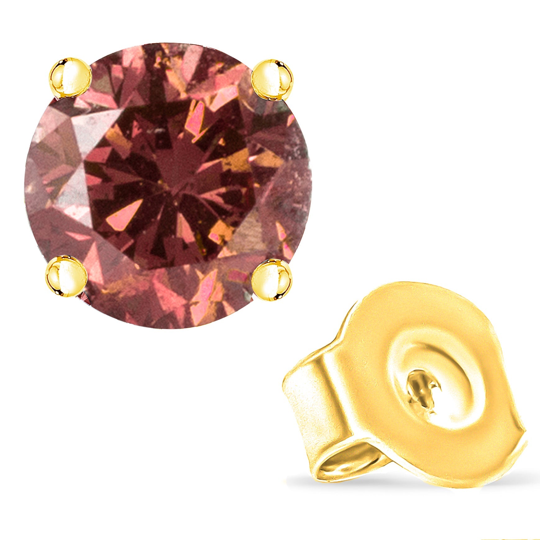 14K Yellow Gold Lab-Grown Pink Diamond Solitaire Earrings 1/2 Cttw (VVS2)