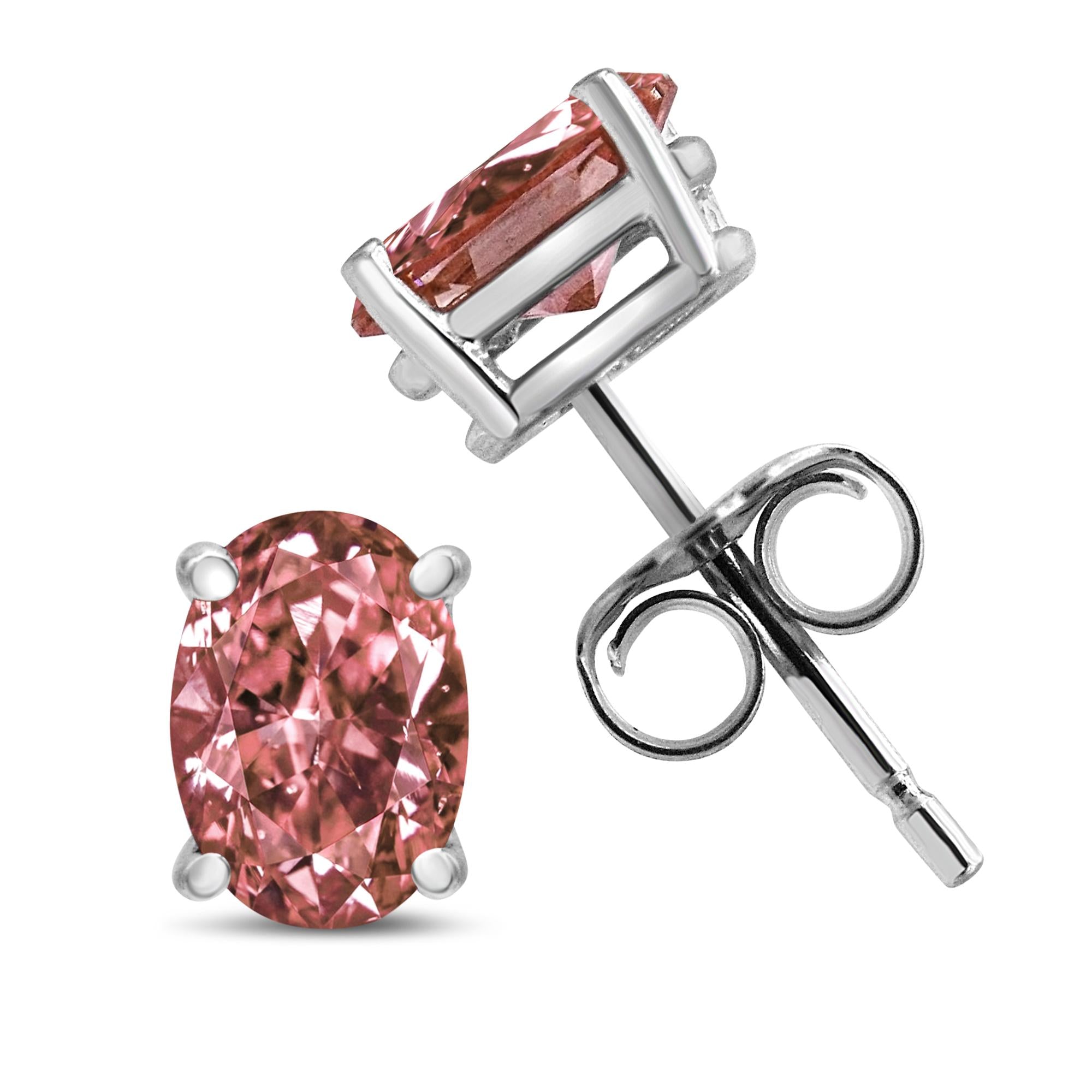 14K White Gold Lab-Grown Pink Oval Diamond Stud Earrings (VS2-SI1)