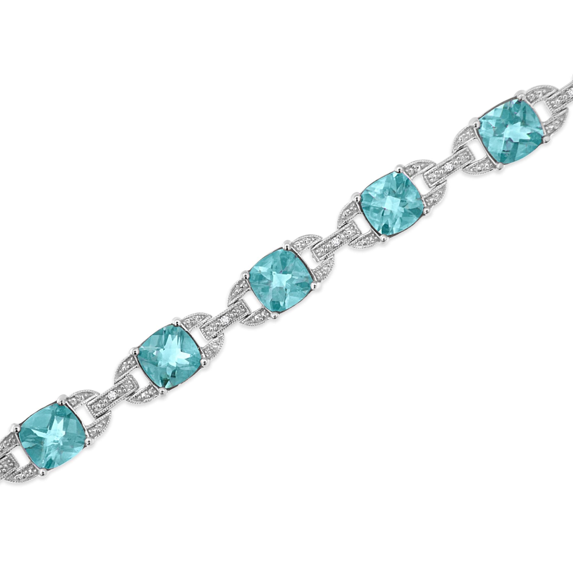 Blue Topaz & Diamond Tennis Bracelet 7x7mm in .925 Sterling Silver