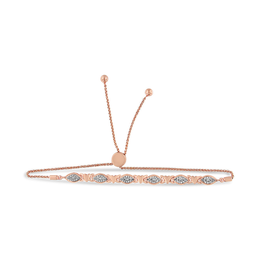 .925 Sterling Silver Diamond Accent Alternating Marquise Shape and Heart Links Bolo Bracelet (I-J Color, I3 Clarity) - A