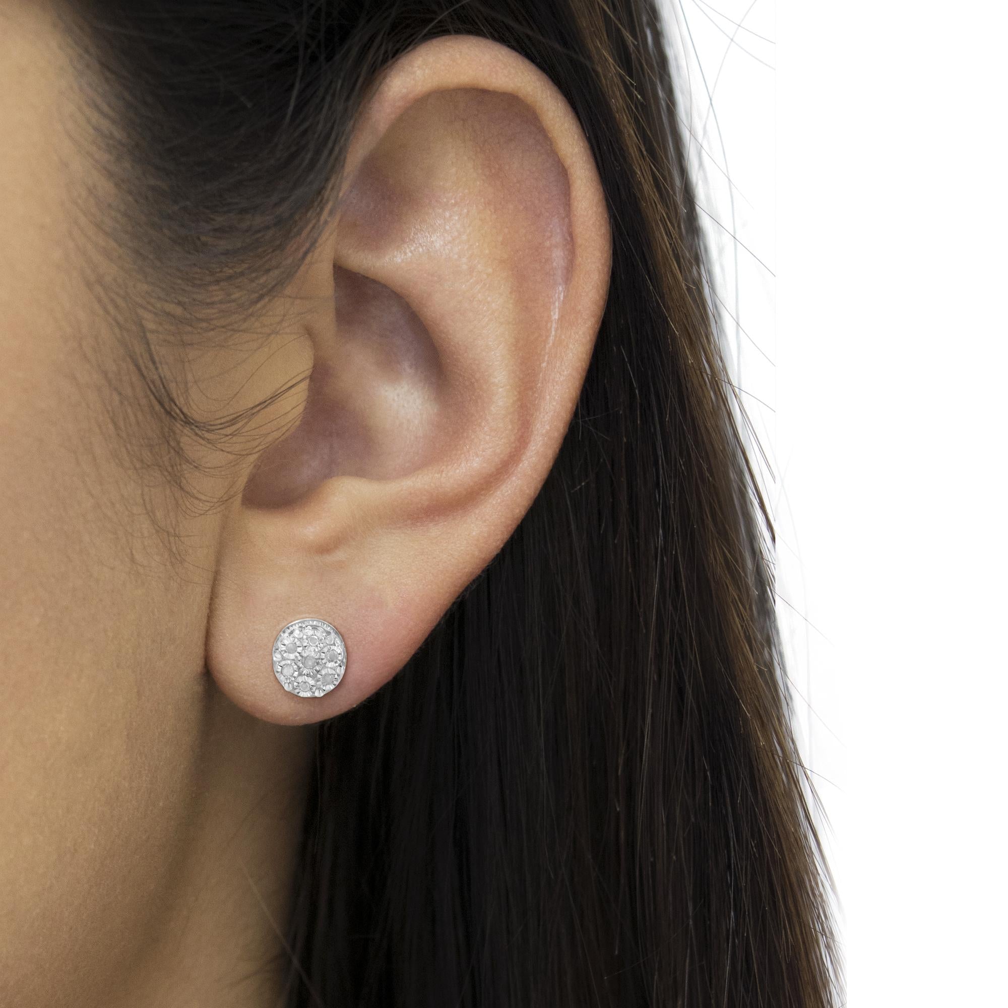 Sterling Silver Diamond Cluster Stud Earrings (0.15 Cttw, I-J Color, I3 Clarity)