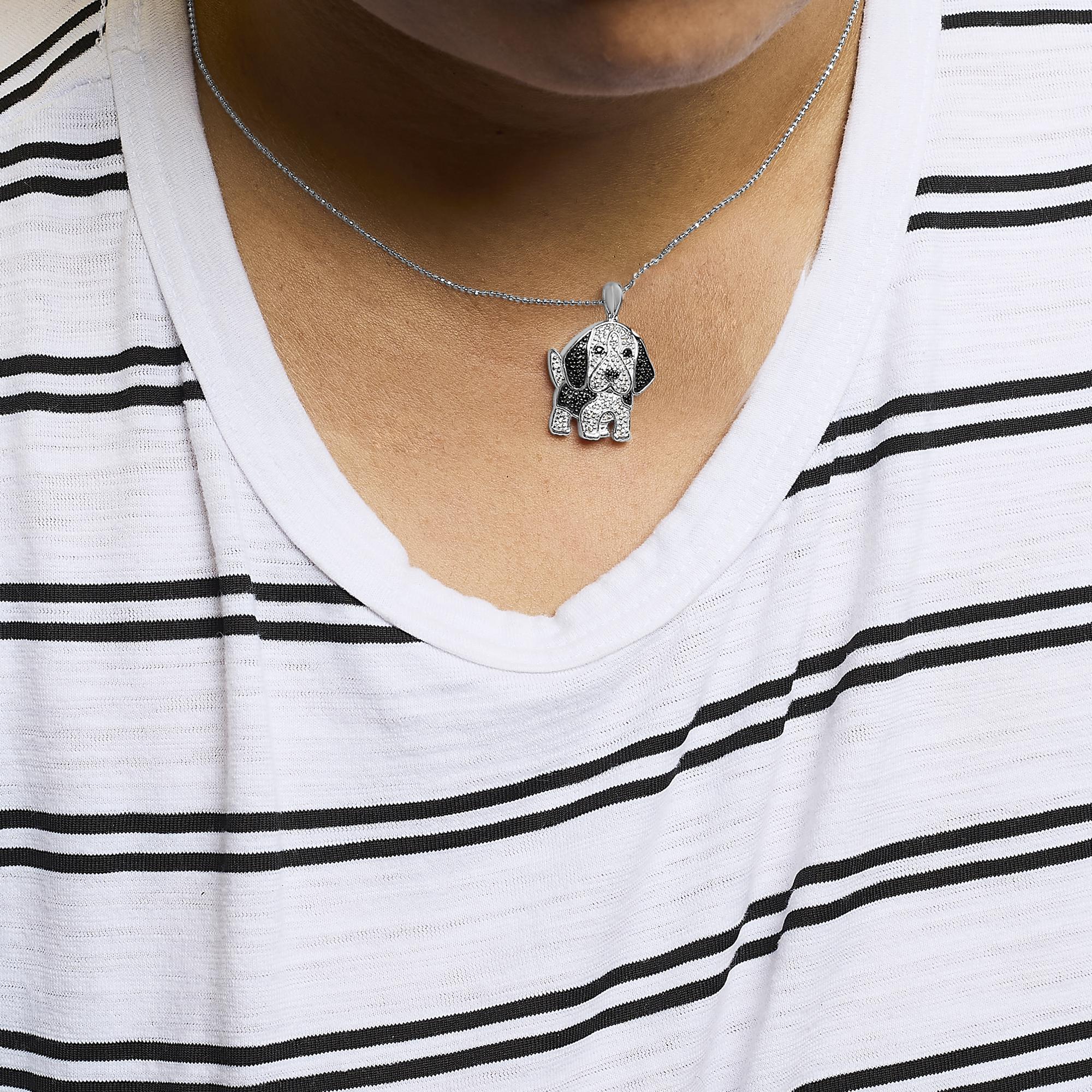 White & Black Diamond Dog Pendant Necklace 1/4 Cttw in .925 Sterling Silver
