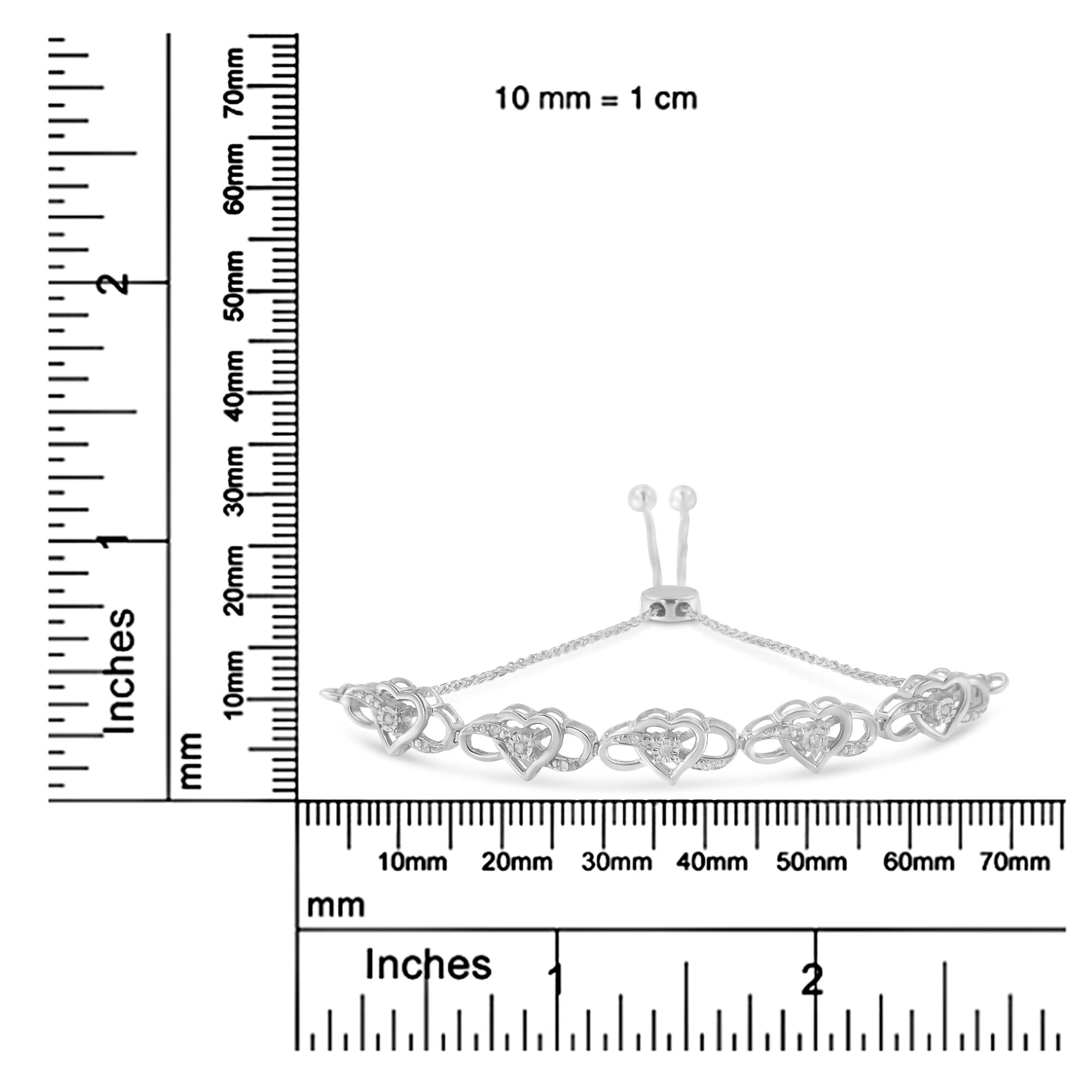 .925 Sterling Silver Diamond Accent Interlocking Infinity and Heart 4”-10” Adjustable Bolo Tennis Bolo Bracelet (H-I Col