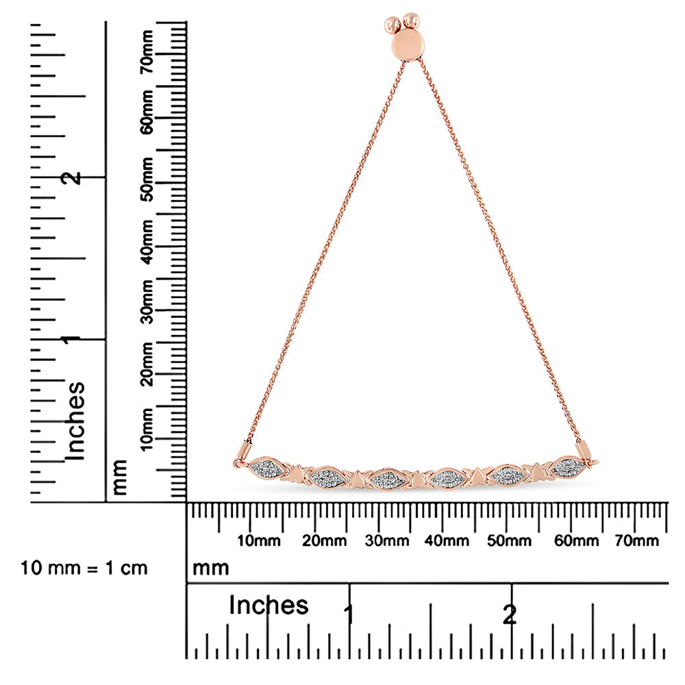 .925 Sterling Silver Diamond Accent Alternating Marquise Shape and Heart Links Bolo Bracelet (I-J Color, I3 Clarity) - A
