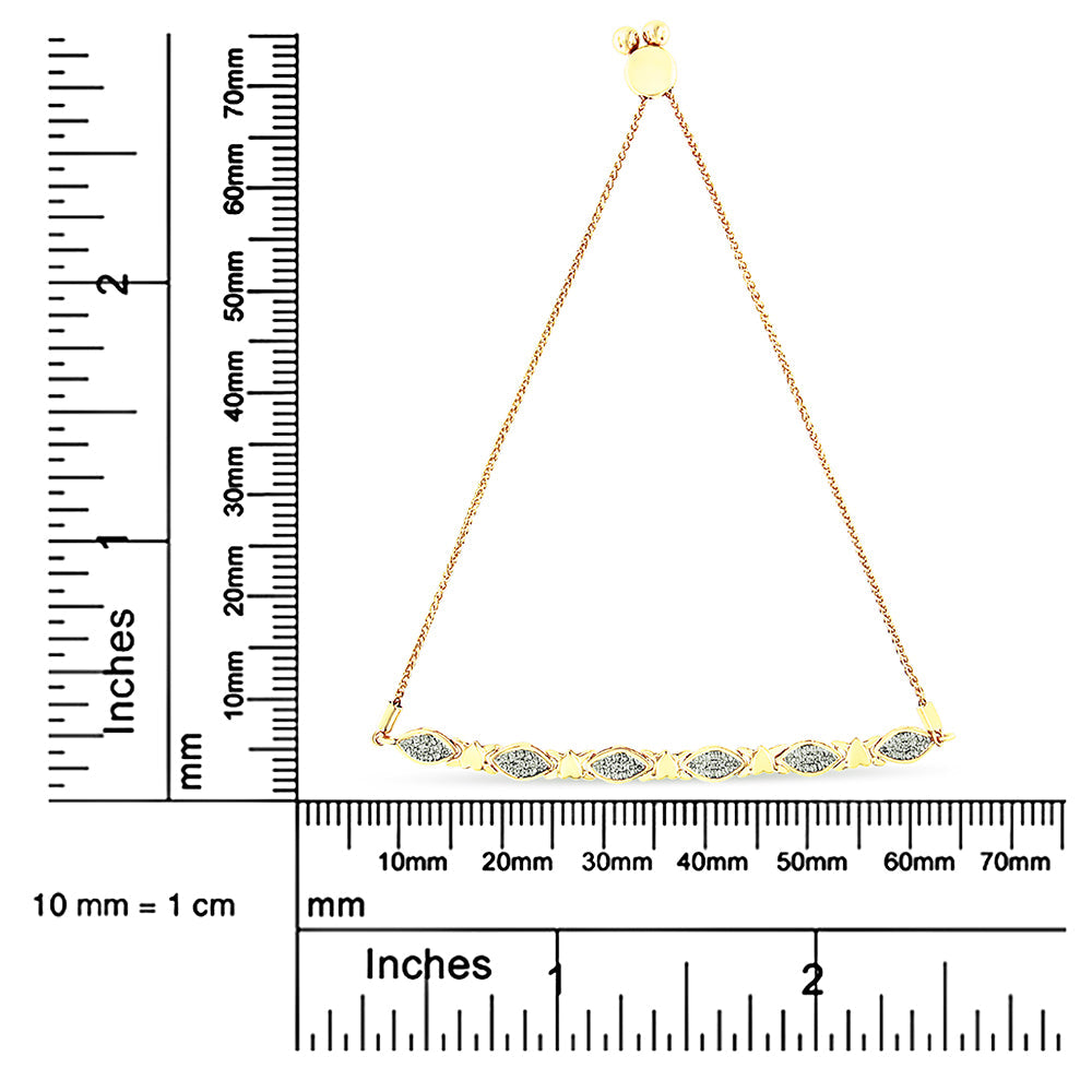 .925 Sterling Silver Diamond Accent Alternating Marquise Shape and Heart Links Bolo Bracelet (I-J Color, I3 Clarity) - A