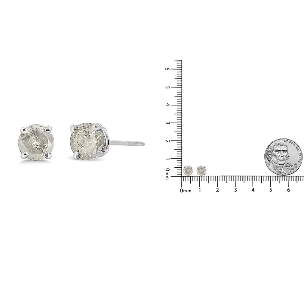 .925 Sterling Silver 4-Prong Round-Cut "Salt and Pepper" Diamond Classic Stud Earrings (I-J Color, I3 Clarity)