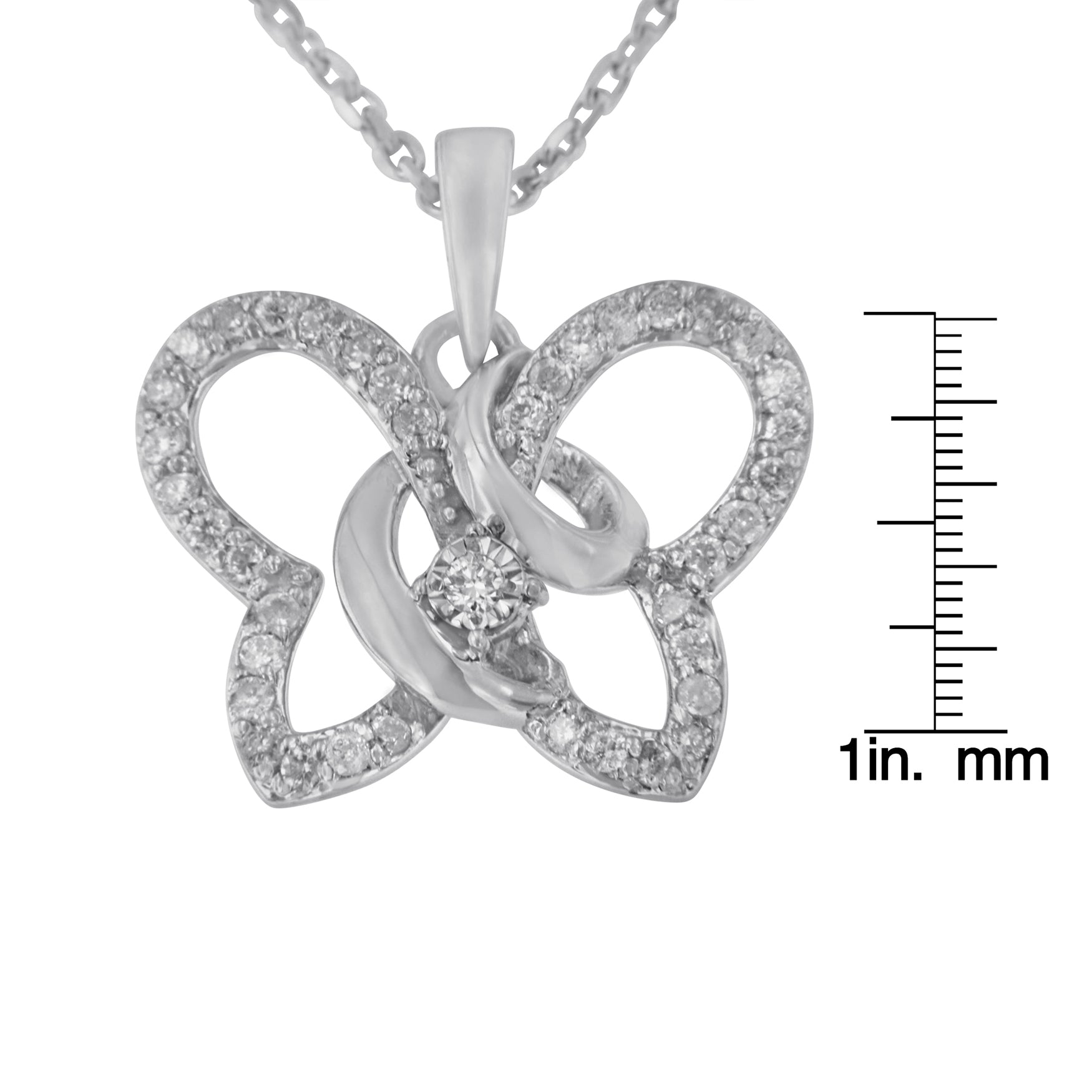 Diamond Butterfly Pendant Necklace 1/4 Cttw in .925 Sterling Silver 18”