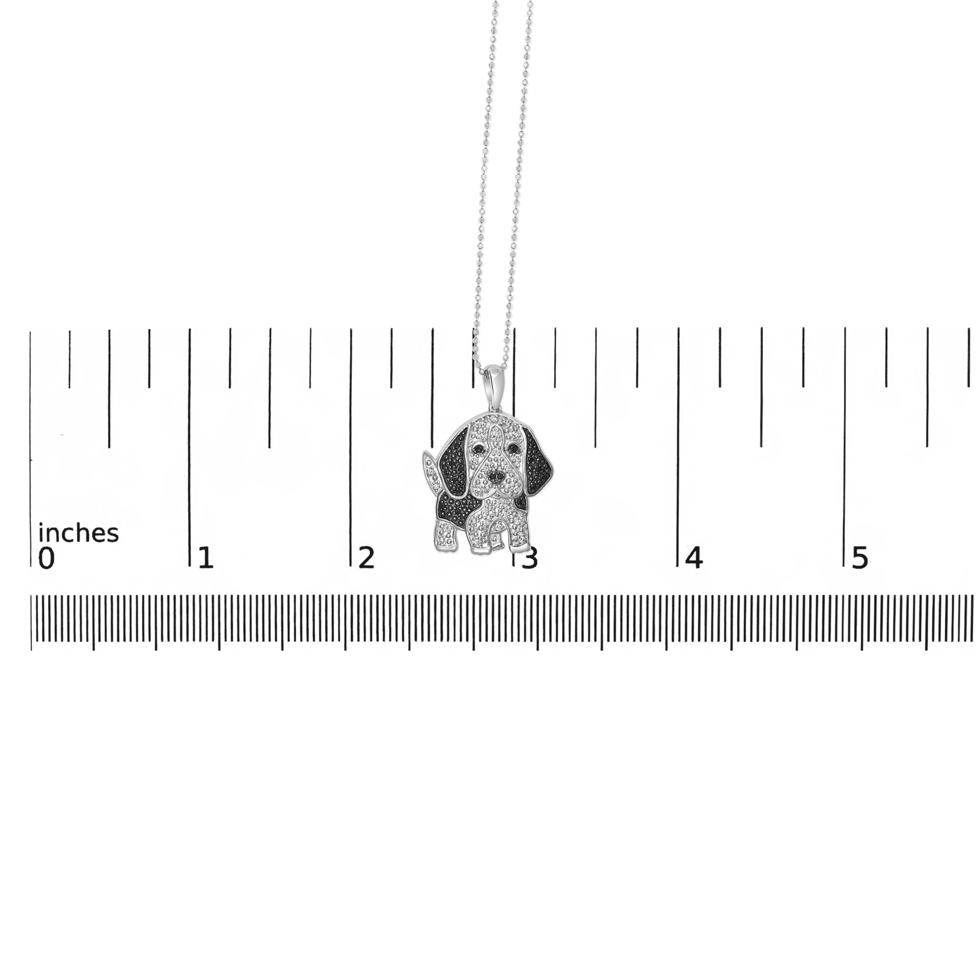 White & Black Diamond Dog Pendant Necklace 1/4 Cttw in .925 Sterling Silver