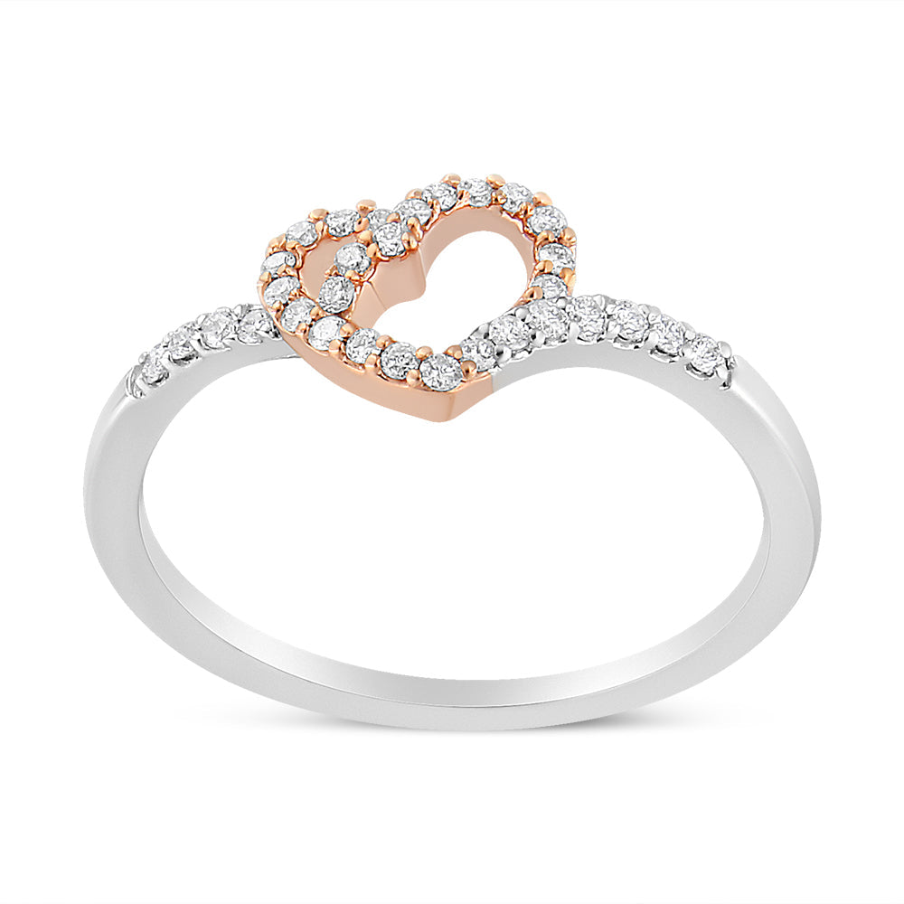 14K Rose Gold Plated and White .925 Sterling Silver 1/5 Cttw Round-Cut Diamond Open Heart Promise Ring (I-J Color, I2-I3
