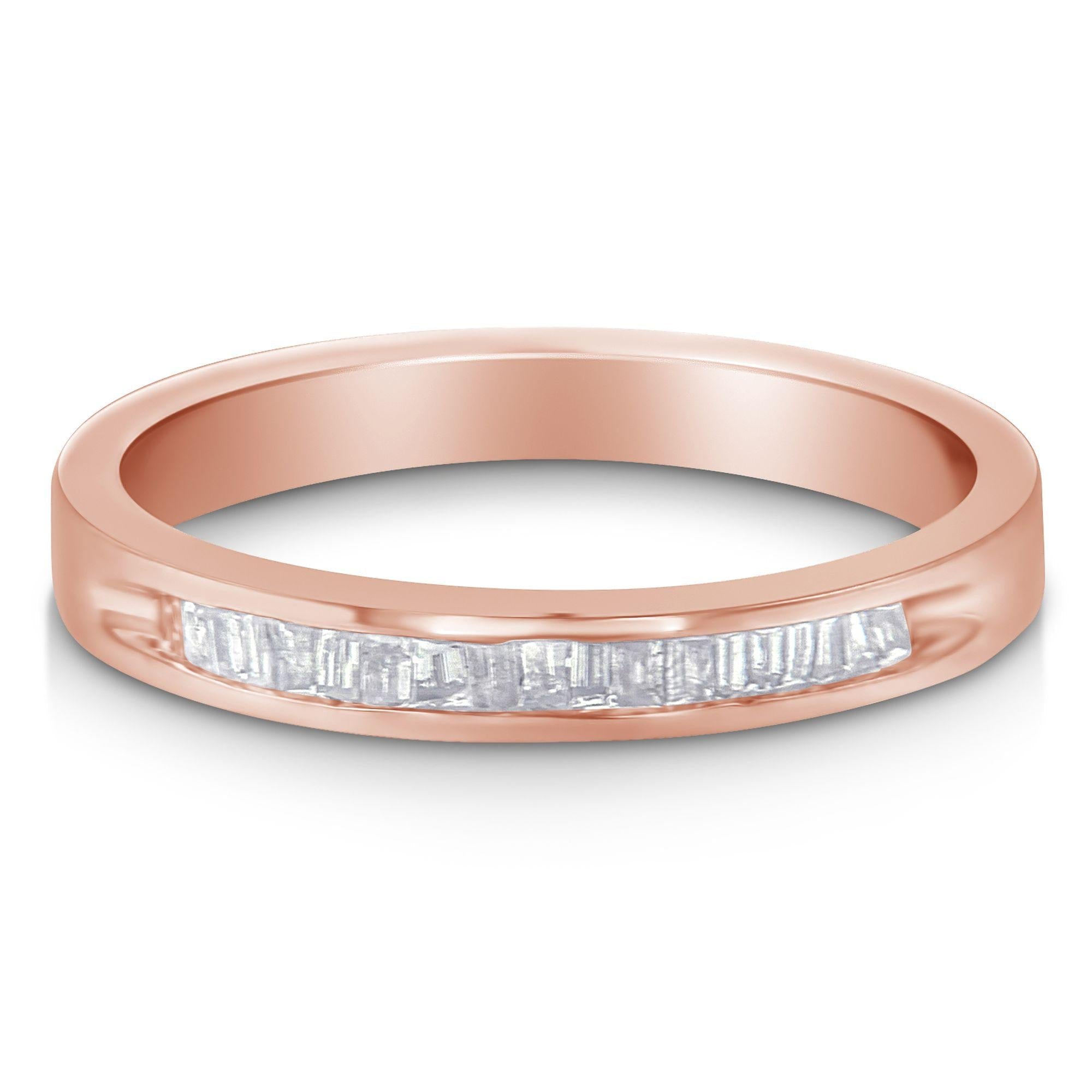 10K Rose Gold Over .925 Sterling Silver 1/5 Cttw Diamond Channel-Set Stackable Band Ring (H-I Color, I1-I2 Clarity)