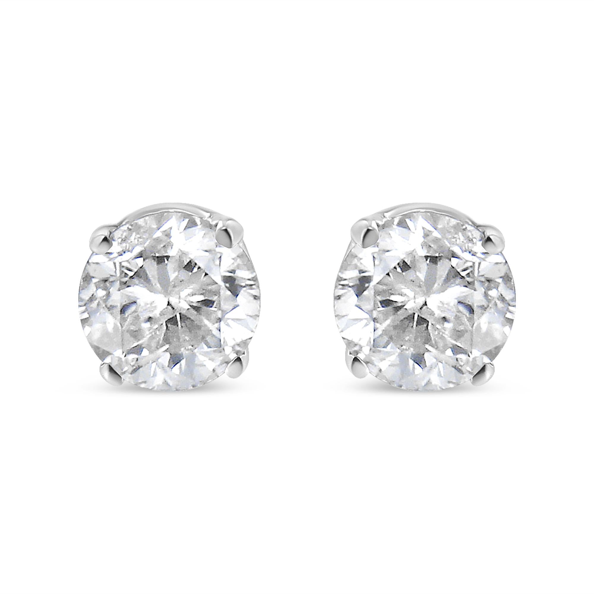 14K White Gold 5/8 Cttw Round Brilliant-Cut Lab Grown Diamond Classic 4-Prong Push Back Stud Earrings (F-G Color, VS1-Vs
