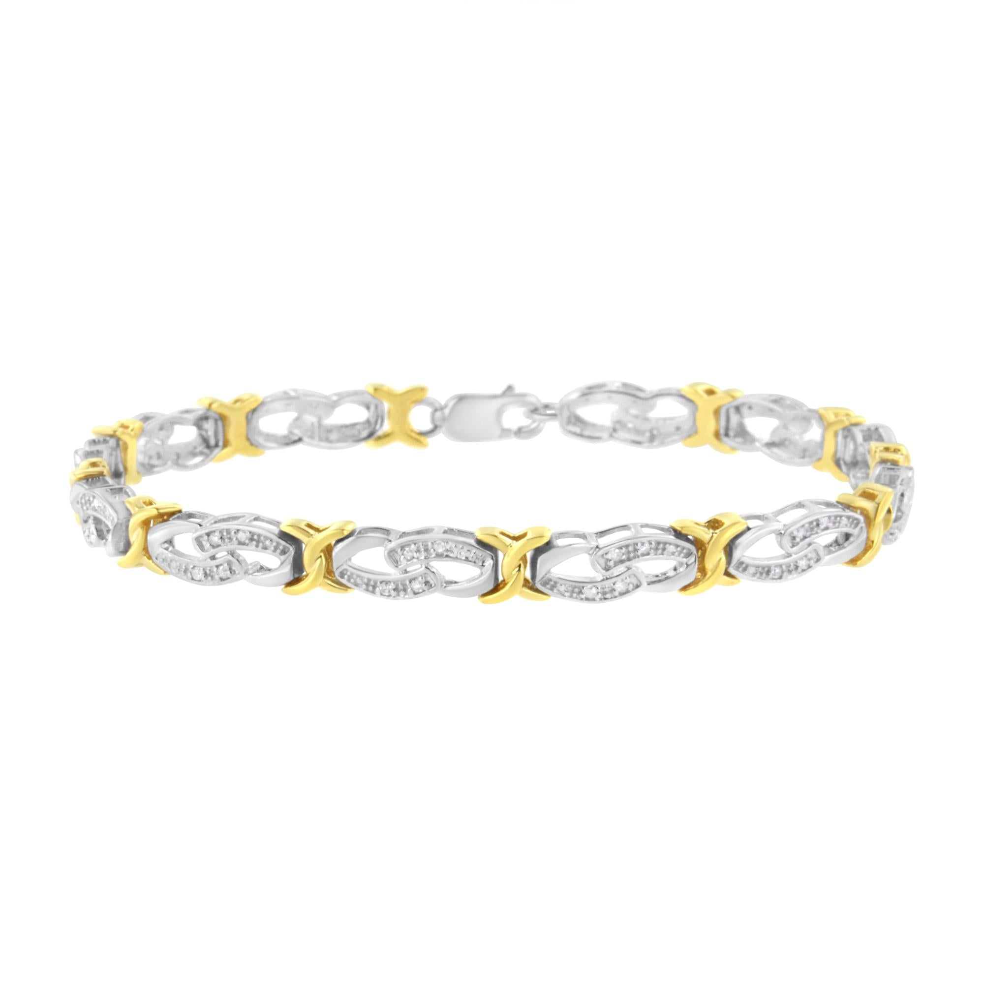 10k Yellow Gold Plated Sterling Silver 1/4 Cttw Diamond Infinity and X Link Bracelet (I-J Clarity, I2-I3 Color) - Size 7