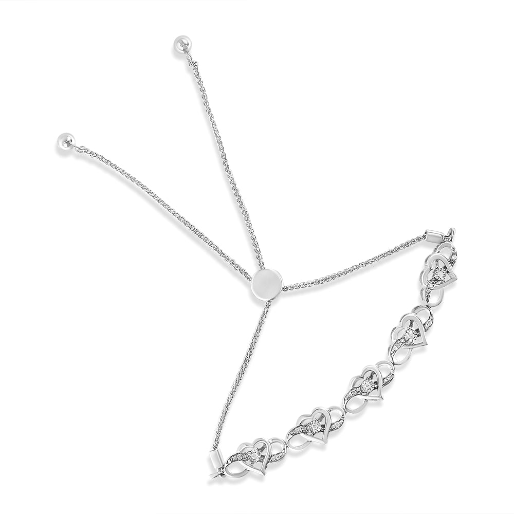 .925 Sterling Silver Diamond Accent Interlocking Infinity and Heart 4”-10” Adjustable Bolo Tennis Bolo Bracelet (H-I Col