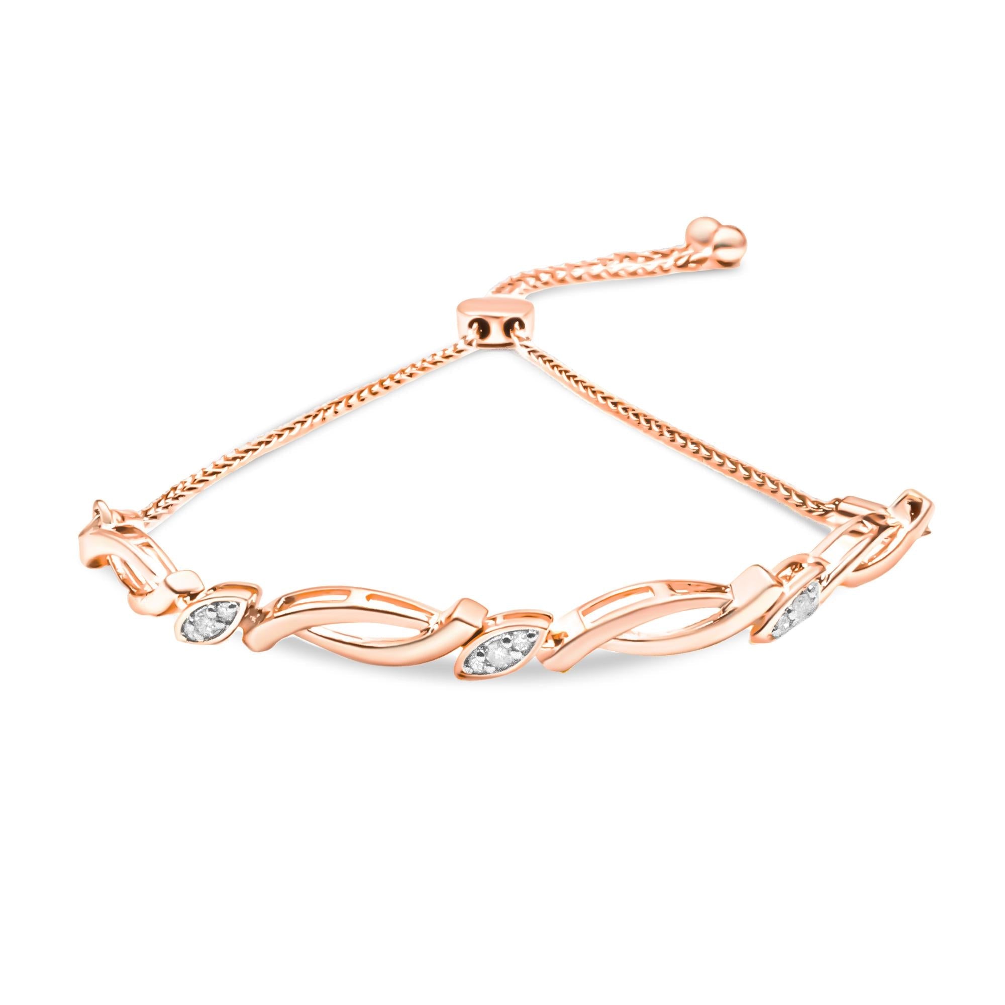 .925 Sterling Silver Diamond Accent Alternating Swirl Link Bolo Bracelet (I-J Color, I2-I3 Clarity) - 6" to 9" Adjustabl
