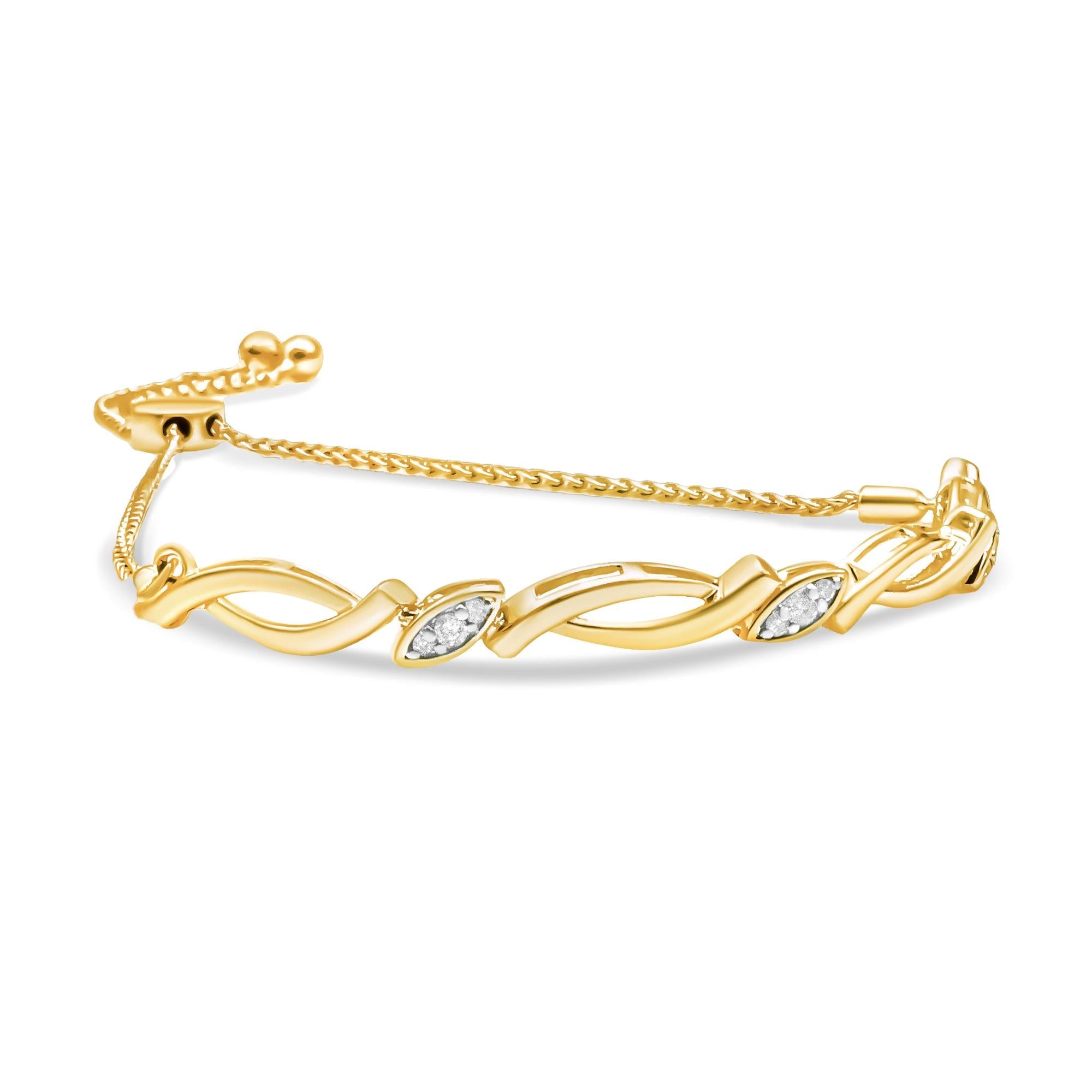 .925 Sterling Silver Diamond Accent Alternating Swirl Link Bolo Bracelet (I-J Color, I2-I3 Clarity) - 6" to 9" Adjustabl