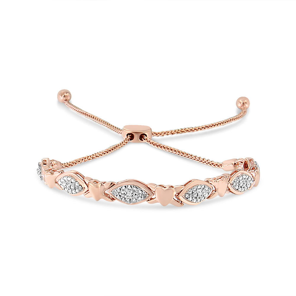.925 Sterling Silver Diamond Accent Alternating Marquise Shape and Heart Links Bolo Bracelet (I-J Color, I3 Clarity) - A