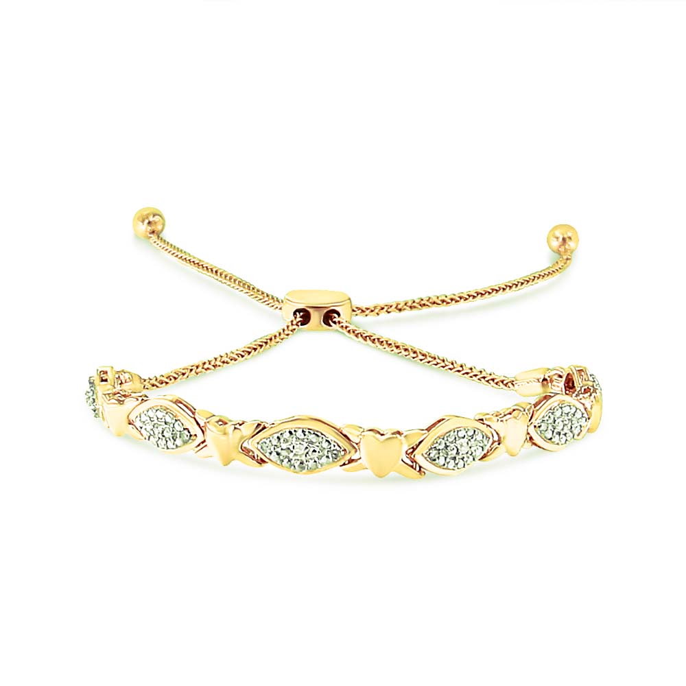 .925 Sterling Silver Diamond Accent Alternating Marquise Shape and Heart Links Bolo Bracelet (I-J Color, I3 Clarity) - A