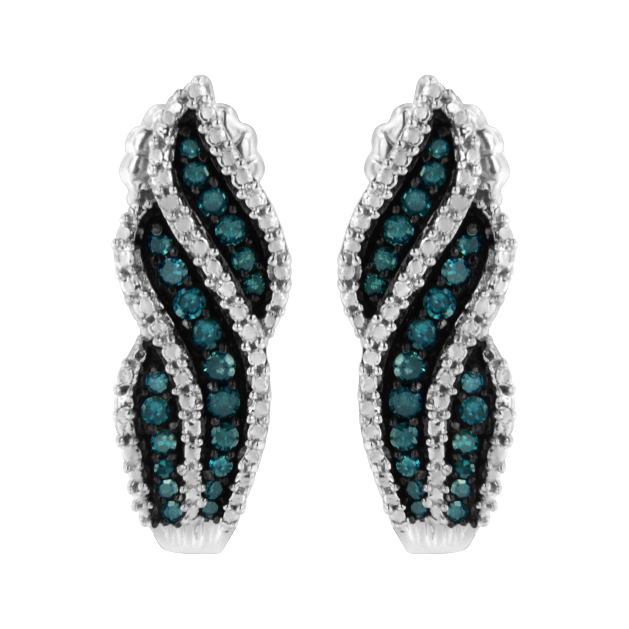 Sterling Silver .5 Ct. TDW Treated Blue Diamond Dangling Stud Earrings (Blue, I1-I2)