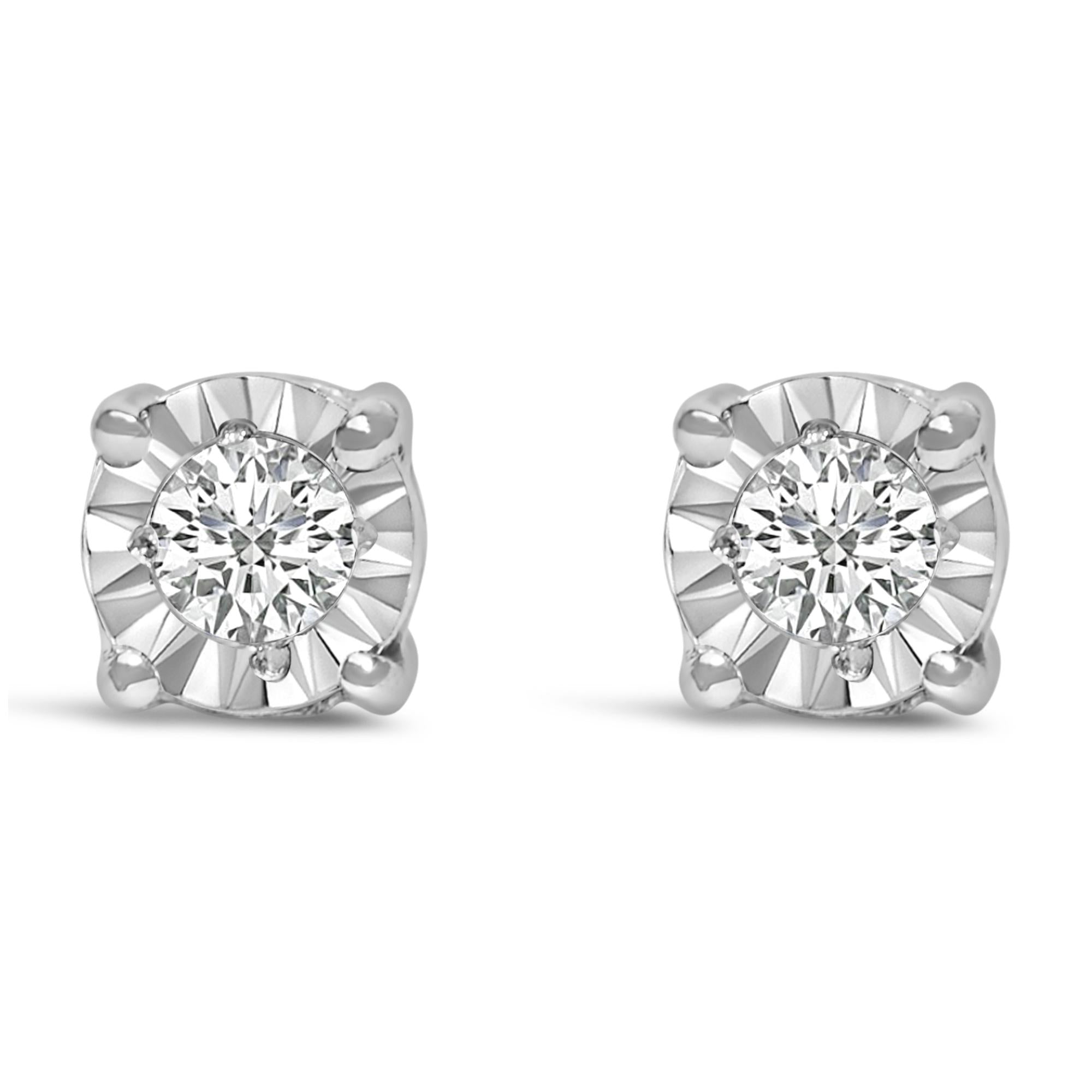 .925 Sterling Silver 1/10 Cttw Round Brilliant-Cut Lab Grown Diamond Miracle-Set Stud Earrings (F-G Color, VS1-VS2 Clari
