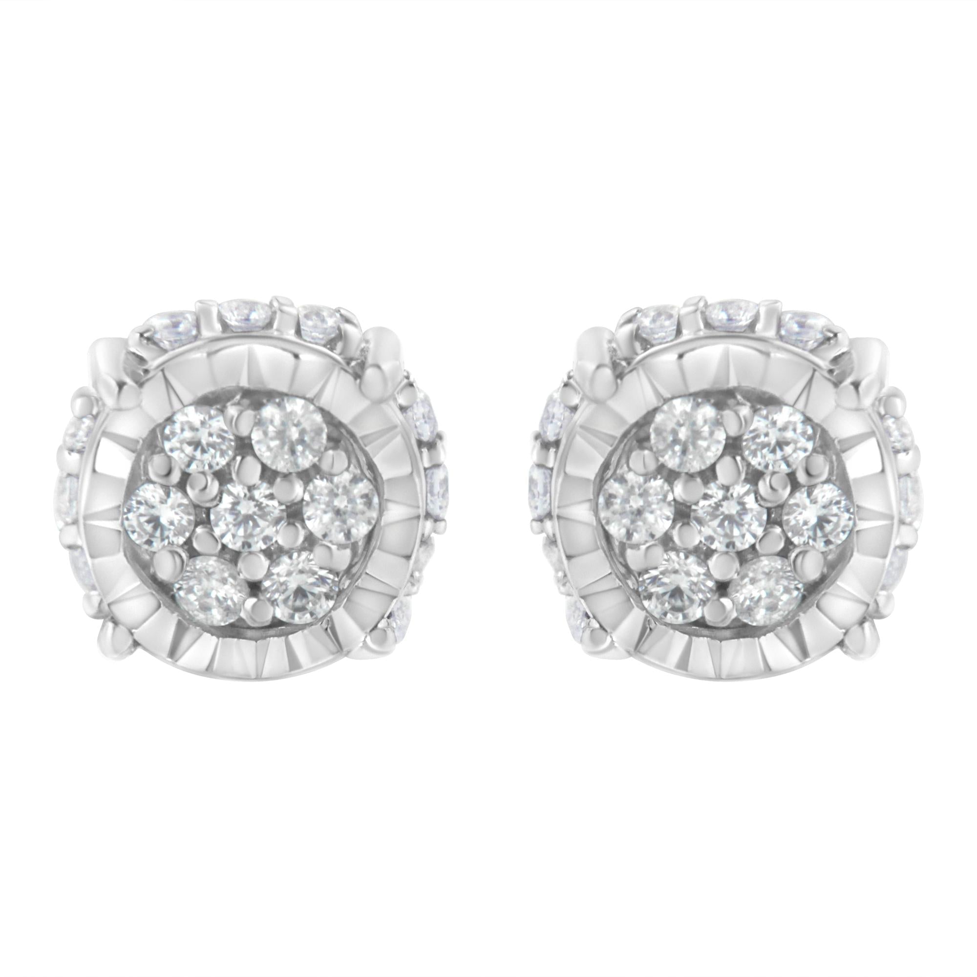 .925 Sterling Silver 1/3 Cttw Round-Cut Diamond Floral Stud Earring (I-J Clarity, I3 Color)