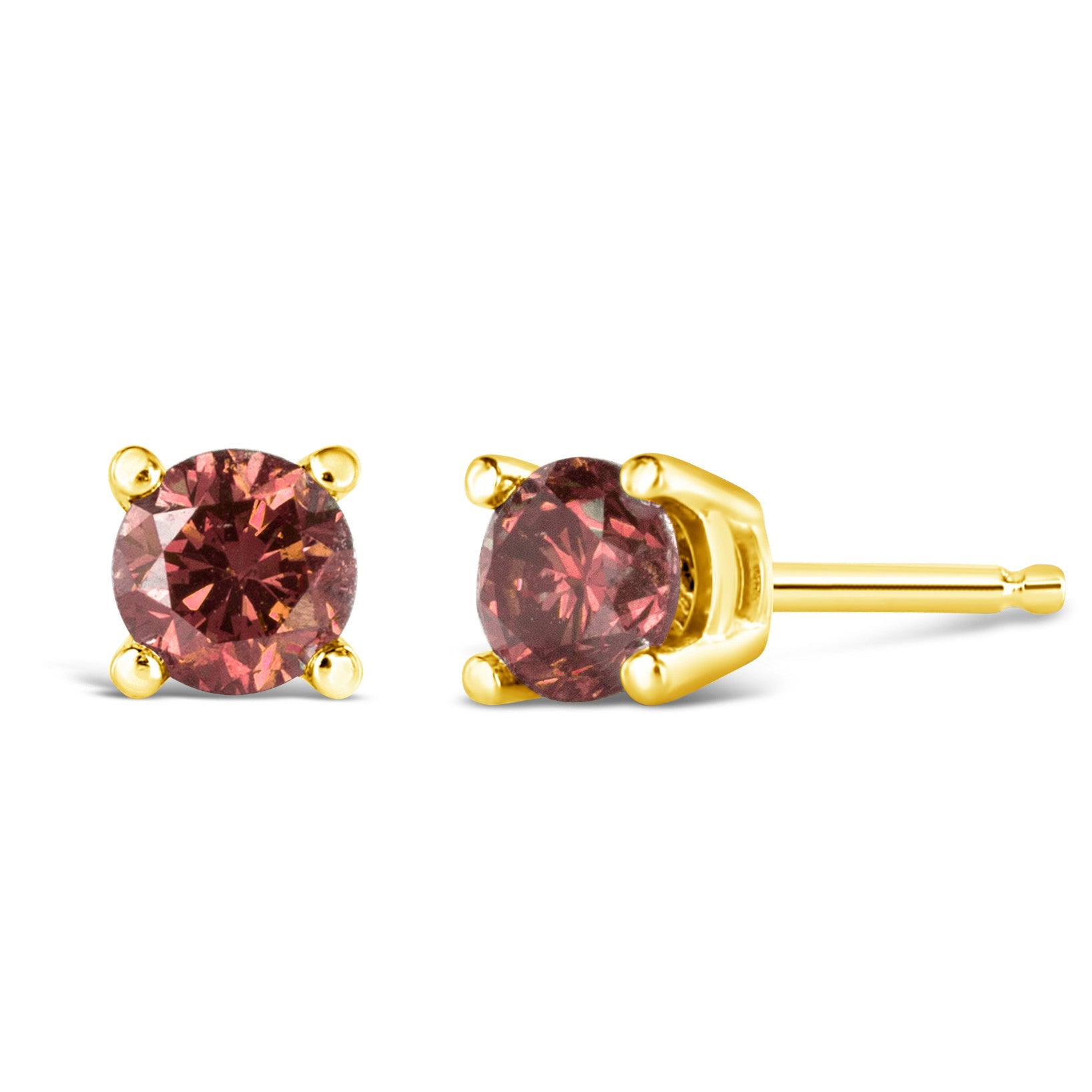 14K Yellow Gold Lab-Grown Pink Diamond Solitaire Earrings 1/2 Cttw (VVS2)