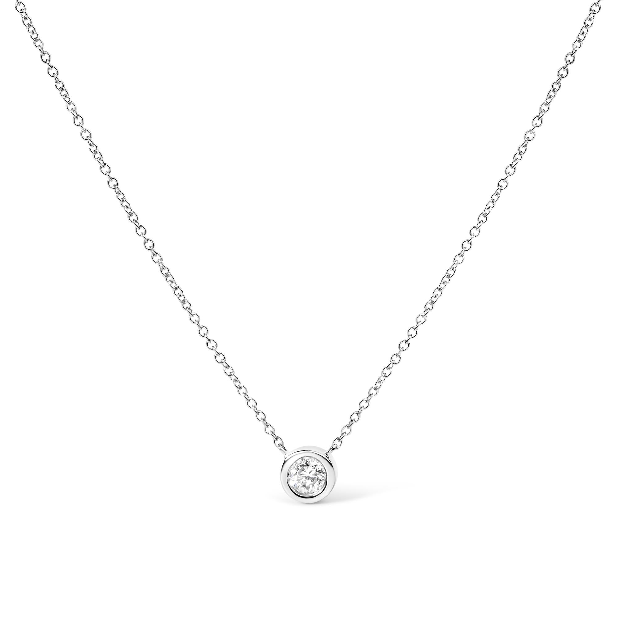 10K Gold 1/10 Carat Round Brilliant-Cut Diamond Modern Bezel-Set Solitaire 16"-18" Pendant Necklace