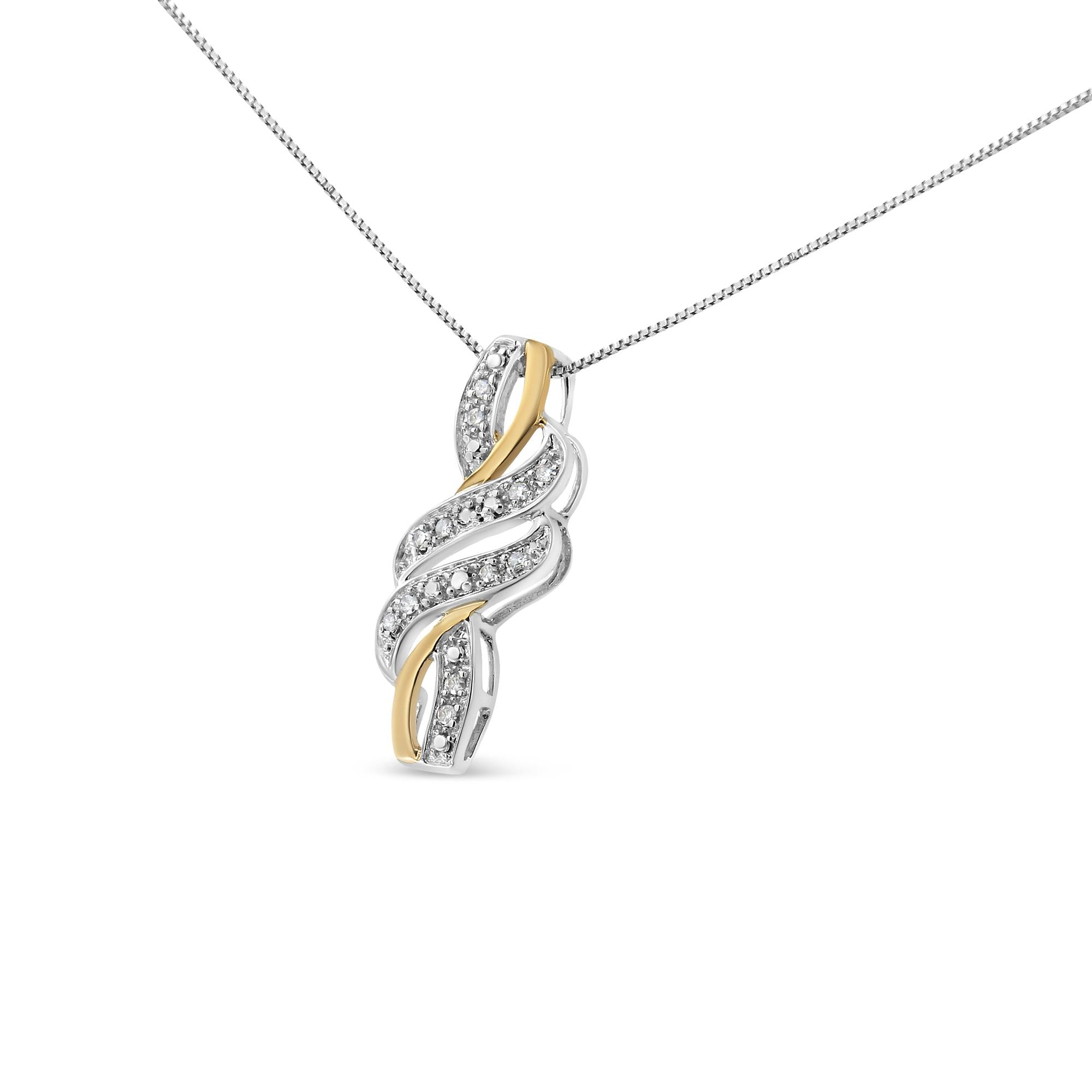 10K Yellow Gold Plated .925 Sterling Silver 1/20 Cttw Round Cut Diamond Swirl Pendant Necklace (H-I Color, I2-I3 Clarity