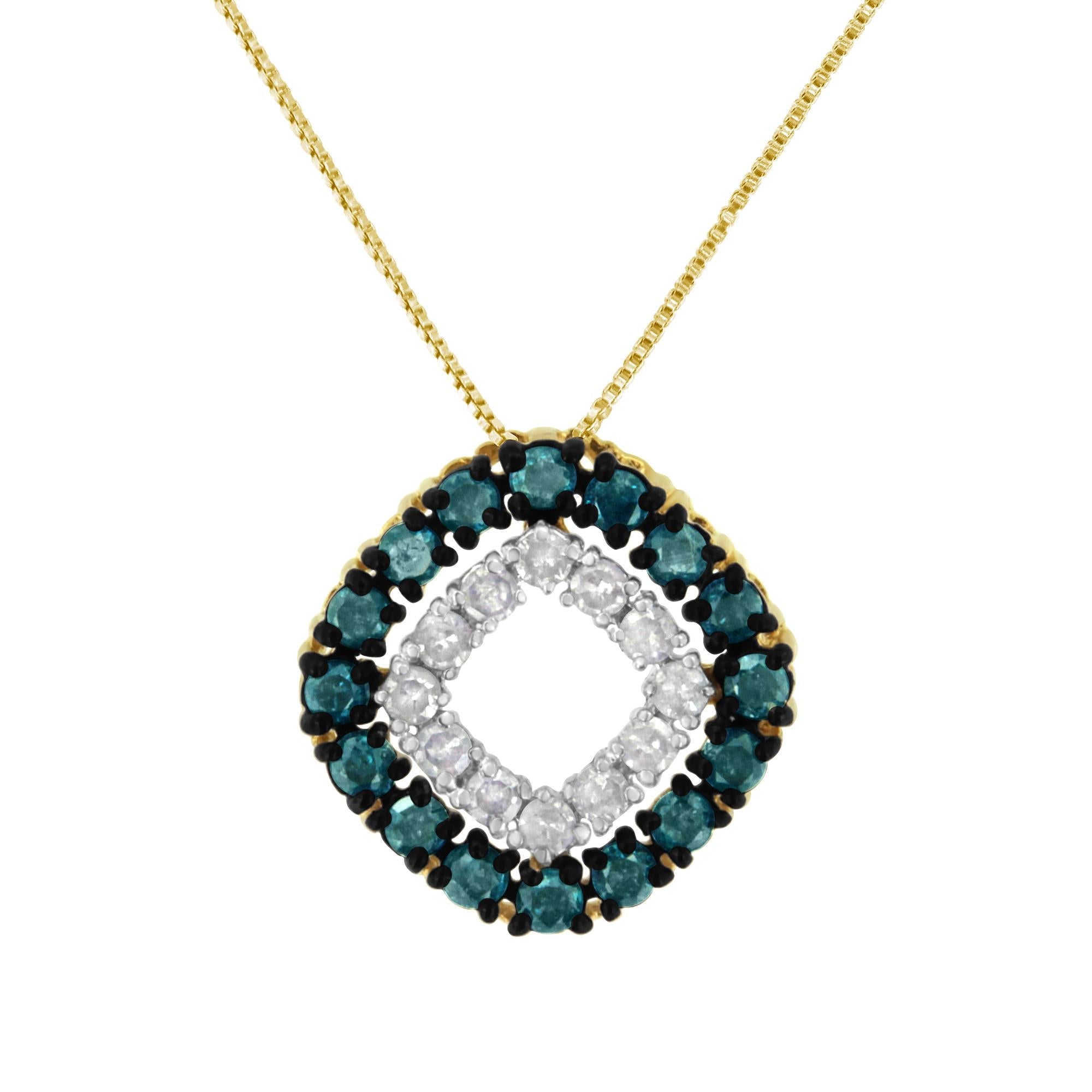14K Yellow Gold Plated .925 Sterling Silver 1/2 Cttw Color Treated Diamond Square Pendant Necklace (Blue, Yellow, I2-I3